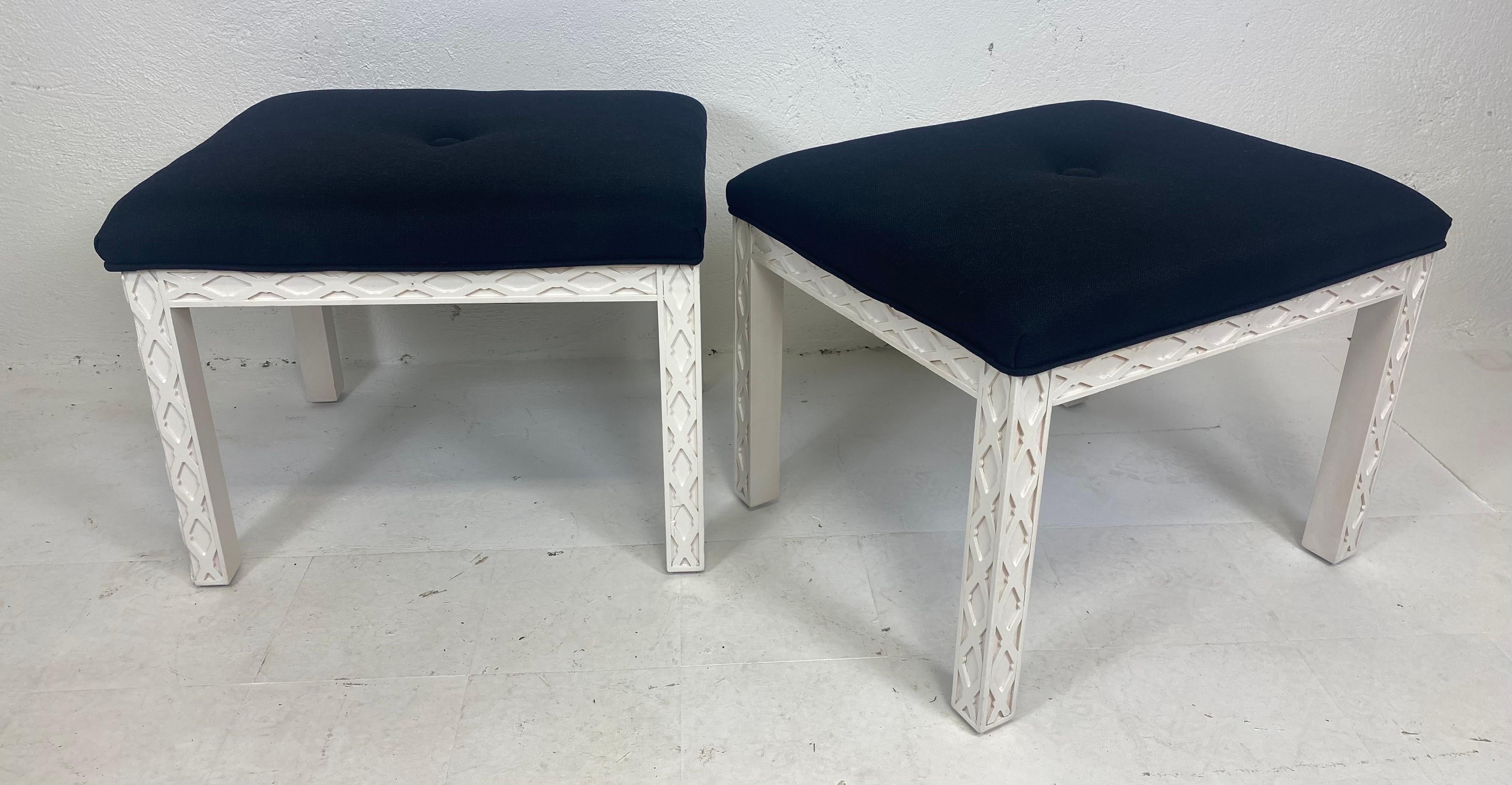 Late 20th Century Handsome Chippendale style upholstered benches/pair For Sale