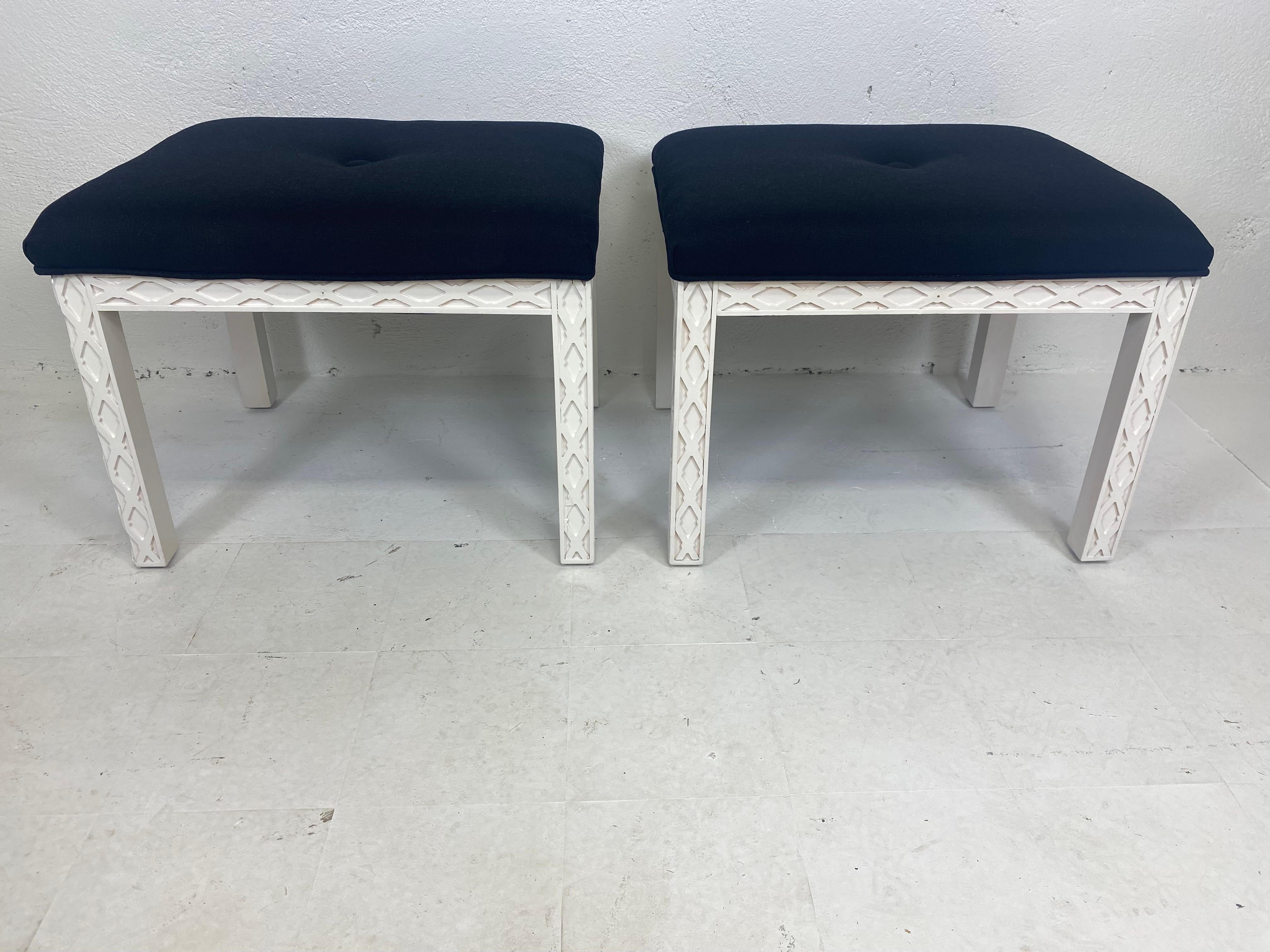 Wood Handsome Chippendale style upholstered benches/pair For Sale