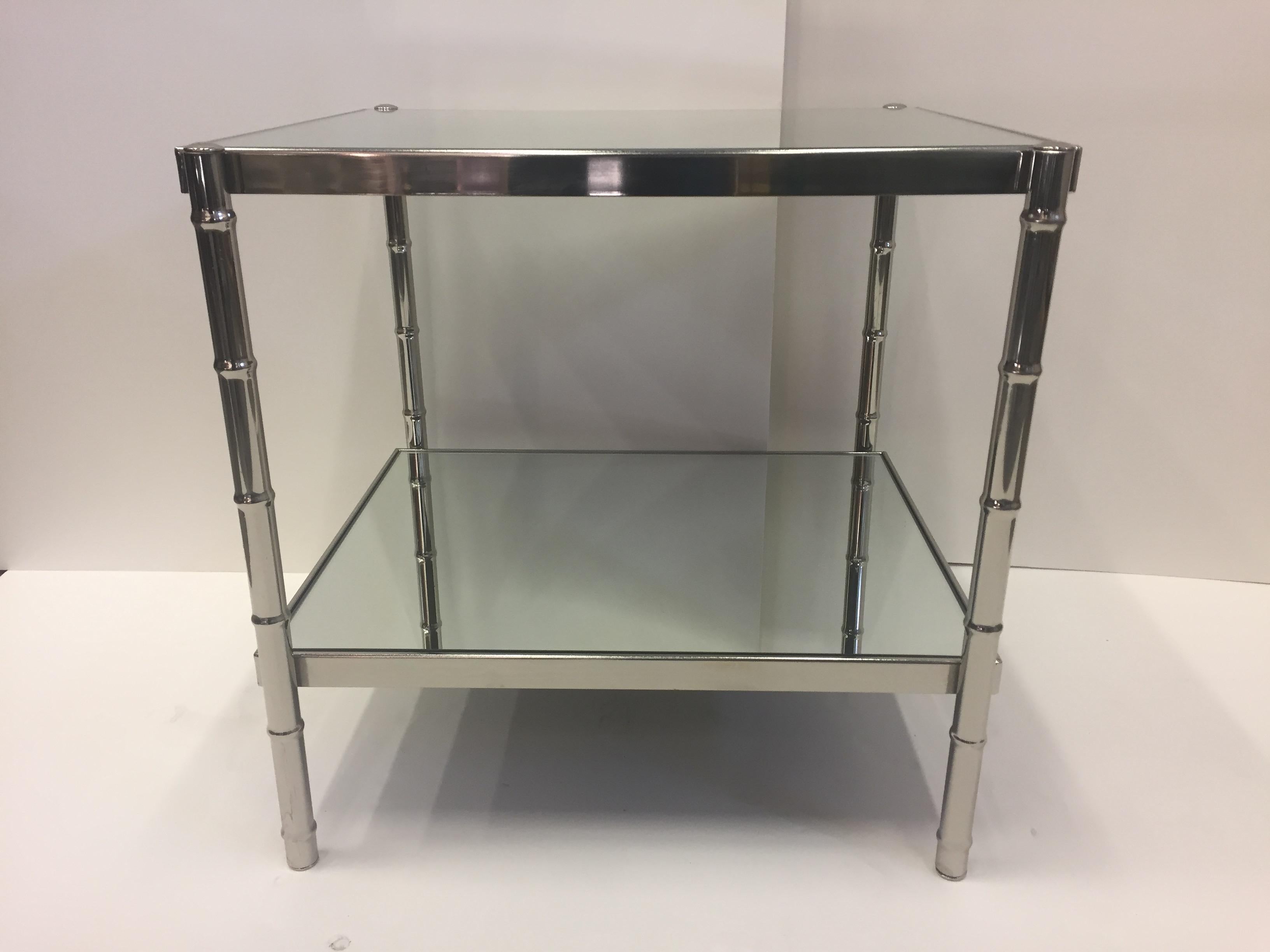Mid-Century Modern Handsome Chrome and Mirror Faux Bamboo End Table For Sale