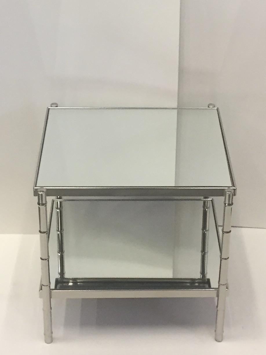 Handsome Chrome and Mirror Faux Bamboo End Table In Excellent Condition In Hopewell, NJ