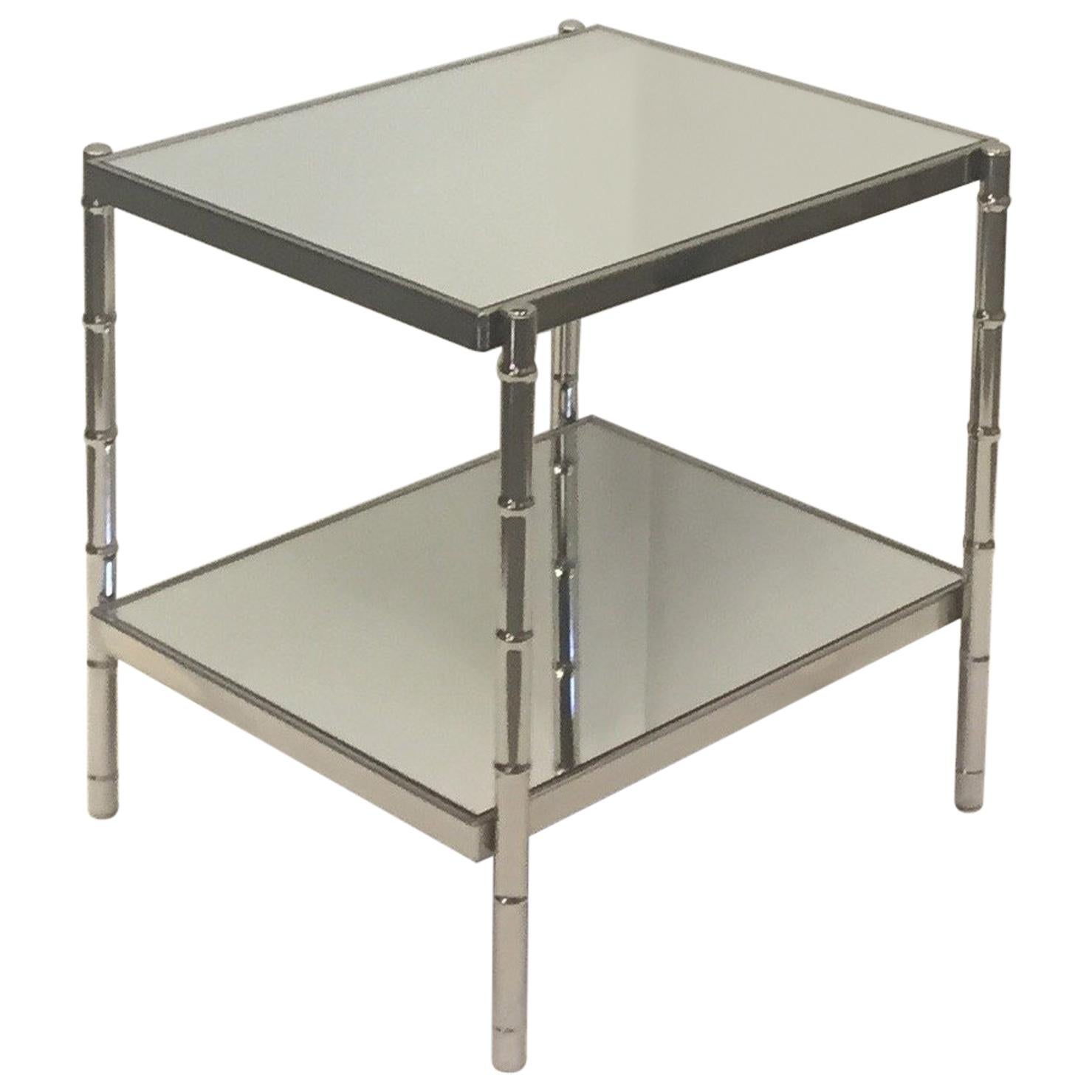 Handsome Chrome and Mirror Faux Bamboo End Table For Sale