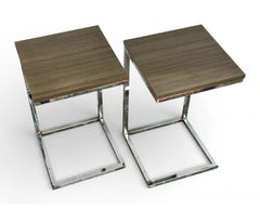 Handsome Chrome And Wood Tone C Side Tables. Priced Per Table.