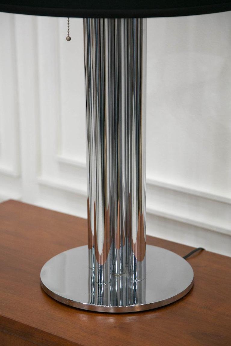 Handsome Chrome Column Lamps, Pair In Excellent Condition In Chicago, IL