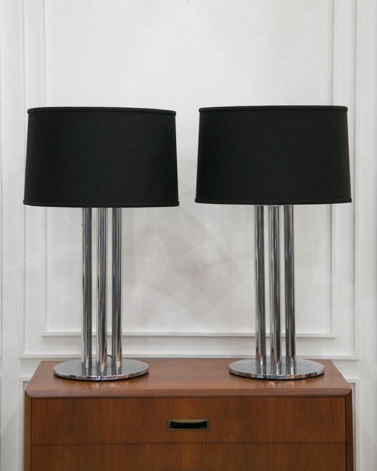 Handsome Chrome Column Lamps, Pair 2