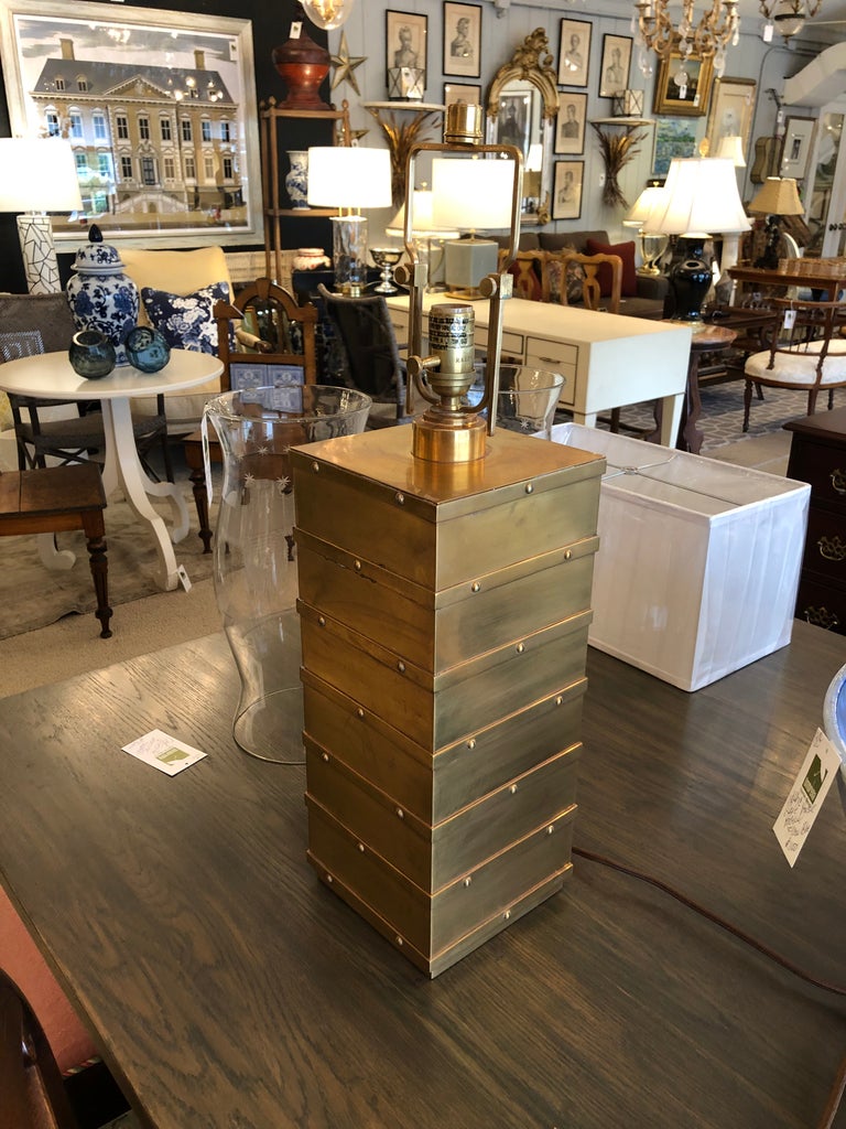 Handsome Chunky Square Brass Ralph Lauren Table Lamp at 1stDibs