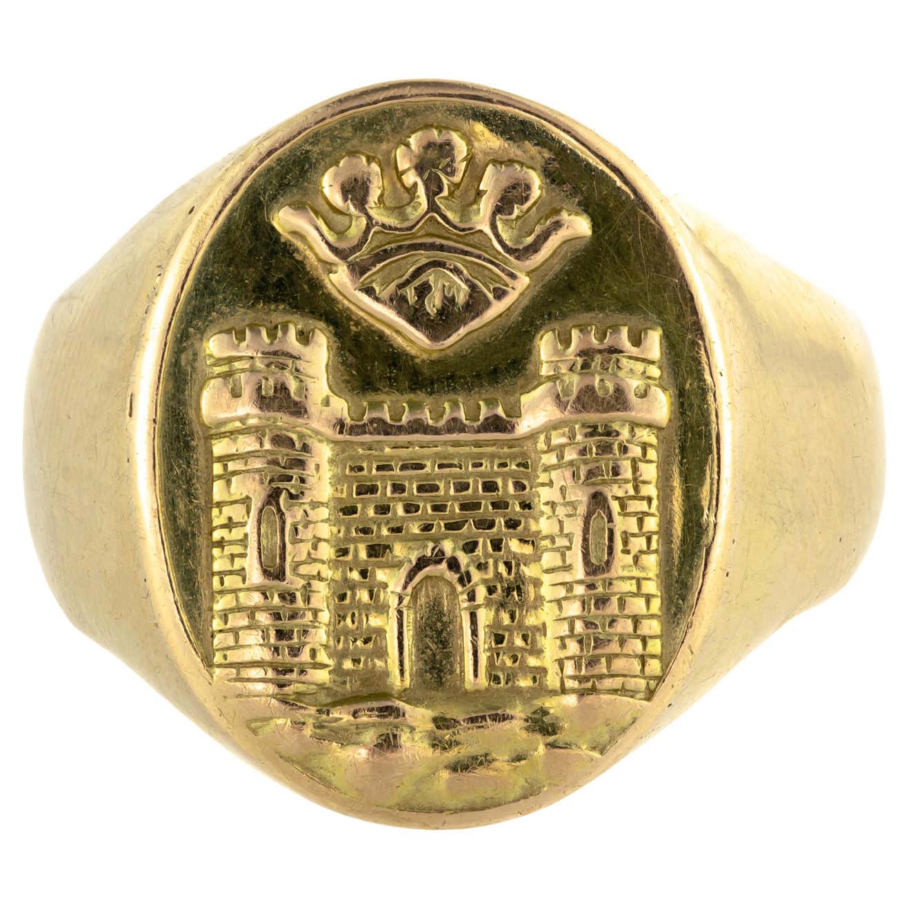 Signet Rings Shield Rinh Handsome Circa 1910 Antique Yellow Gold Castle and Shield Signet Ring ...