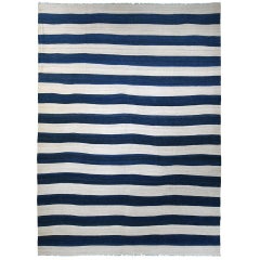 Retro Handsome, Classic Blue and White Striped Dhurri 10′ x 14′