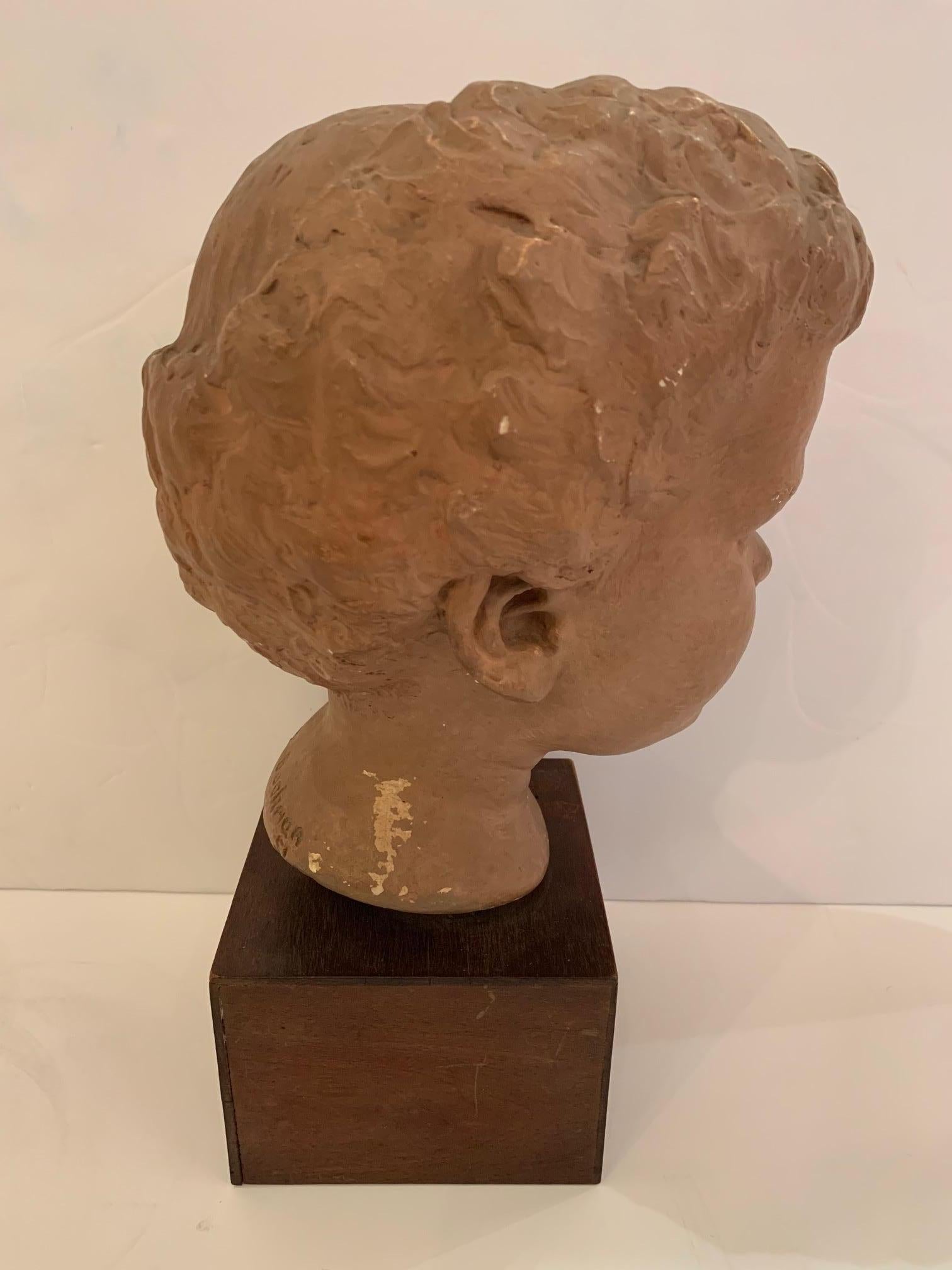 Handsome Clay Bust of Child In Good Condition For Sale In Hopewell, NJ