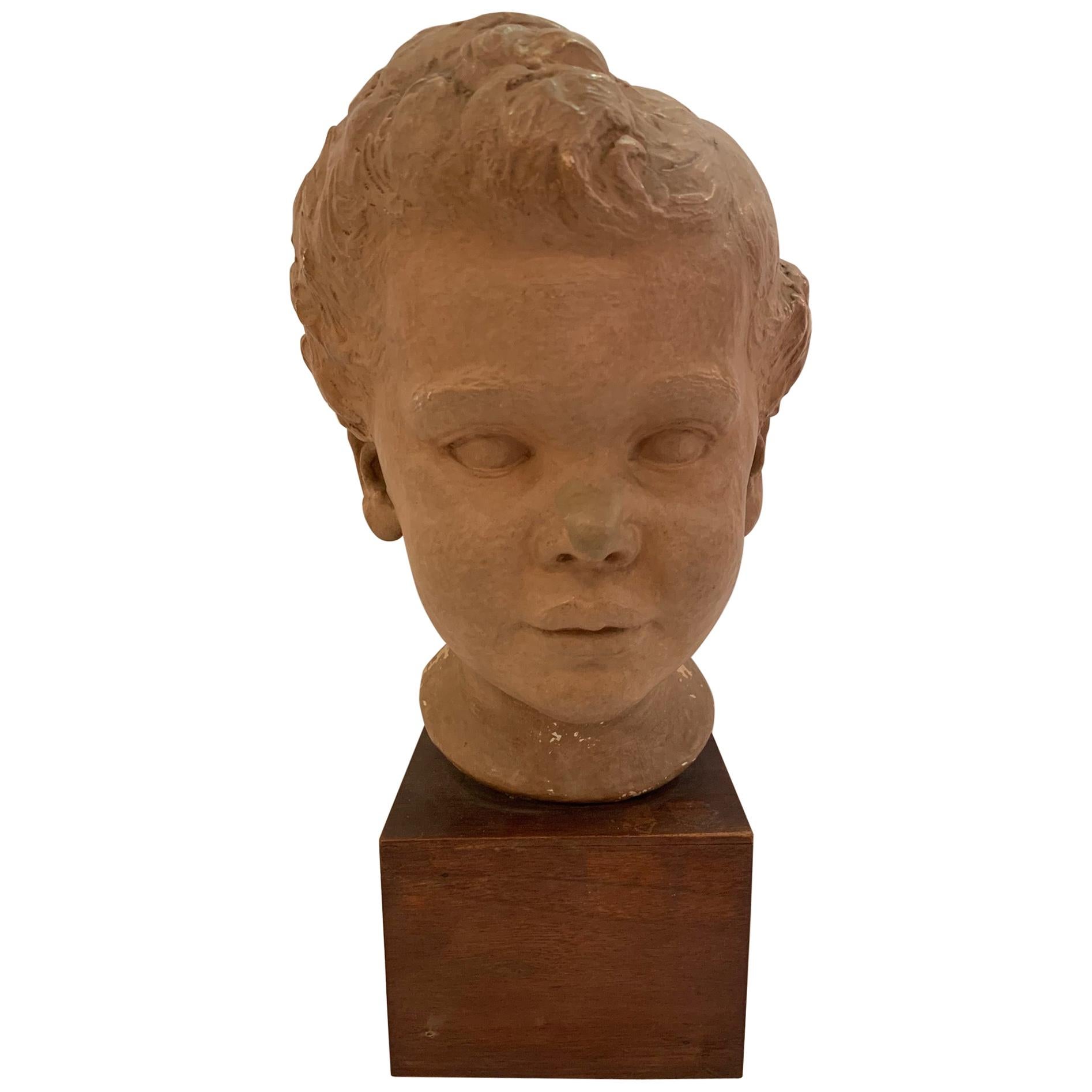 Handsome Clay Bust of Child
