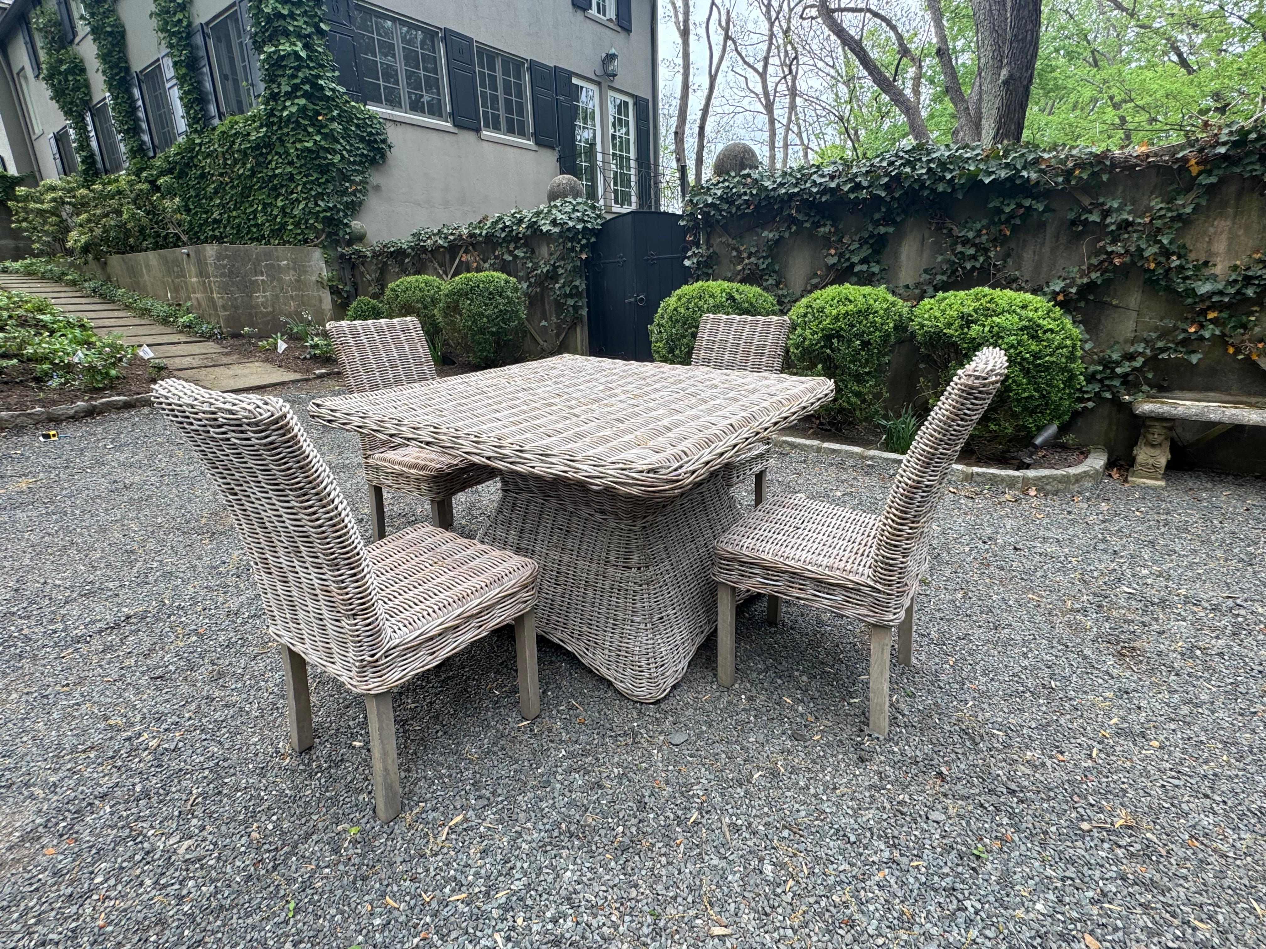 Handsome Coastal Rattan Dining Set For Sale 4