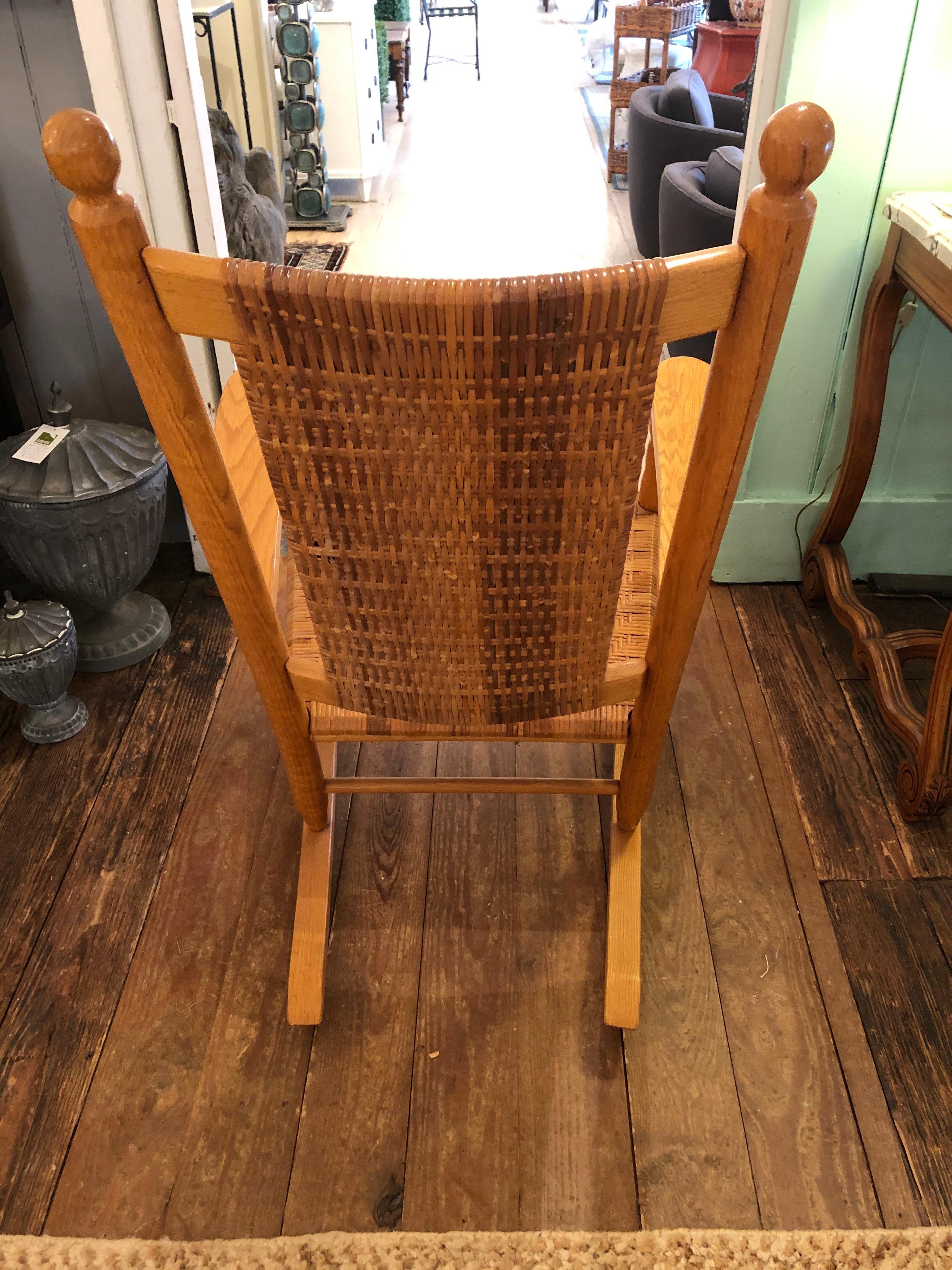 Handsome Comfy Shaker Style Oak & Caned Rocking Chair 4