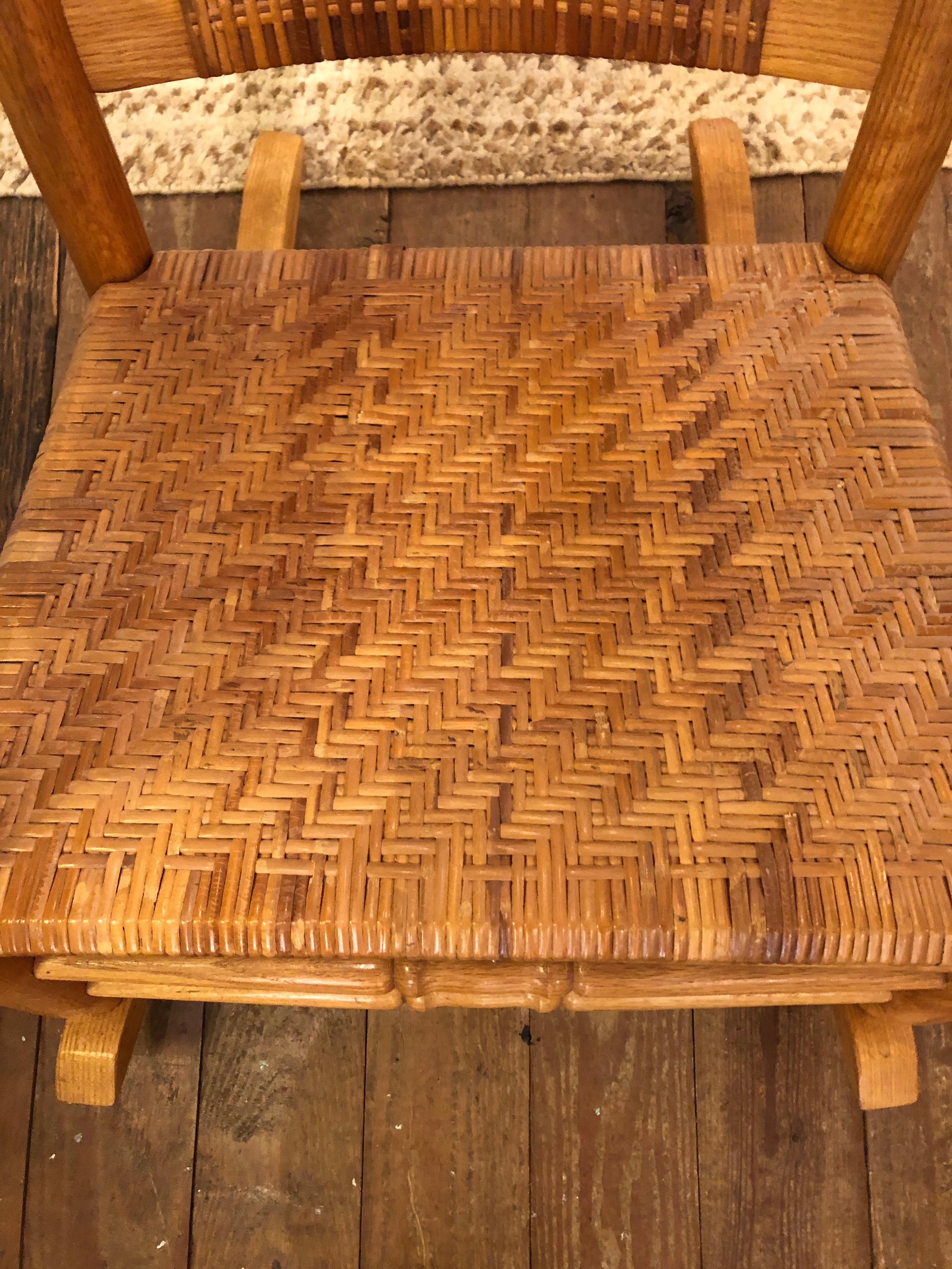 Handsome Comfy Shaker Style Oak & Caned Rocking Chair 5