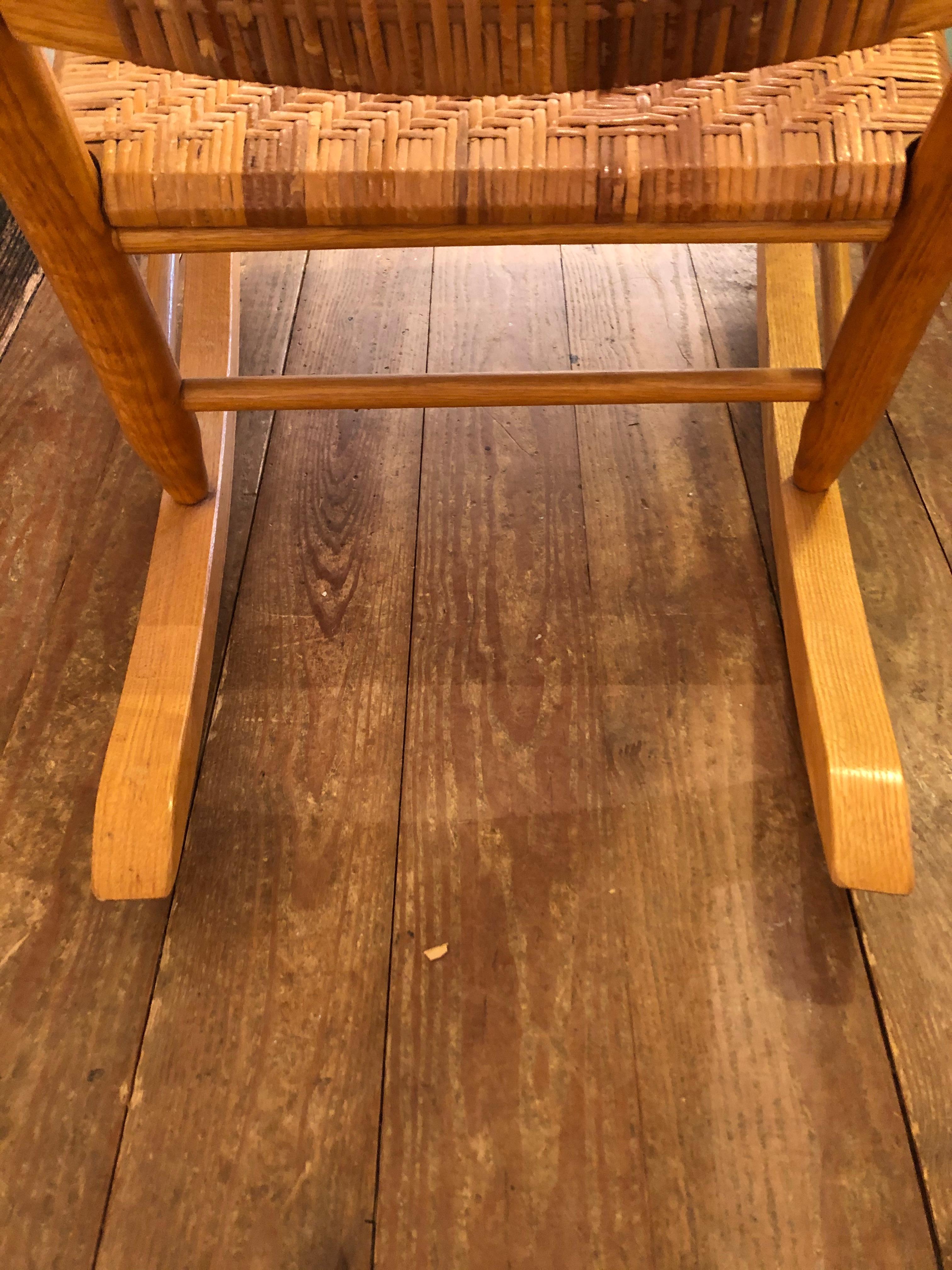 North American Handsome Comfy Shaker Style Oak & Caned Rocking Chair