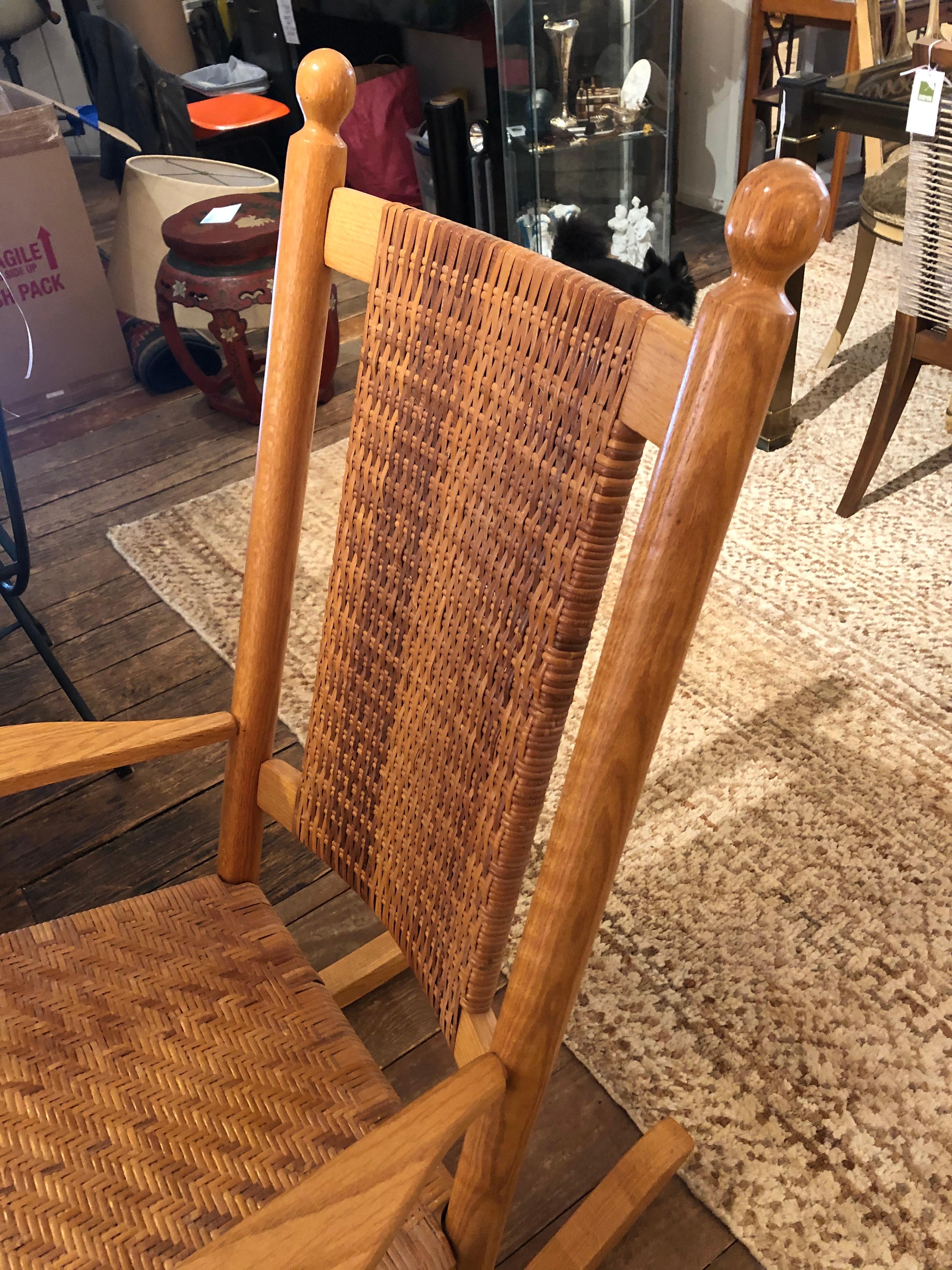 Handsome Comfy Shaker Style Oak & Caned Rocking Chair 3