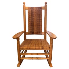 Handsome Comfy Shaker Style Oak & Caned Rocking Chair