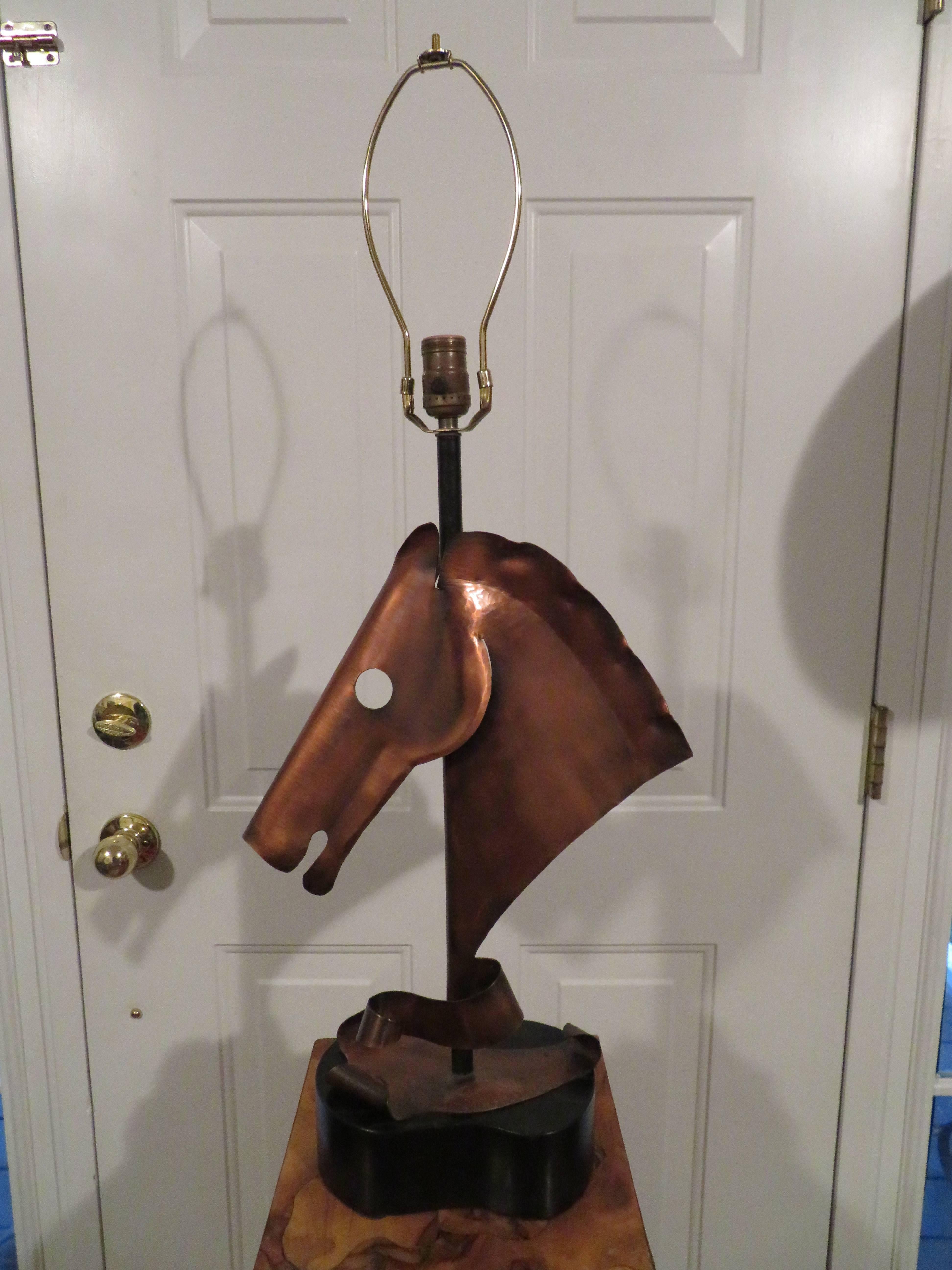 Handsome Copper Heifetz Horse Head Lamp Midcentury Danish Modern For Sale 2