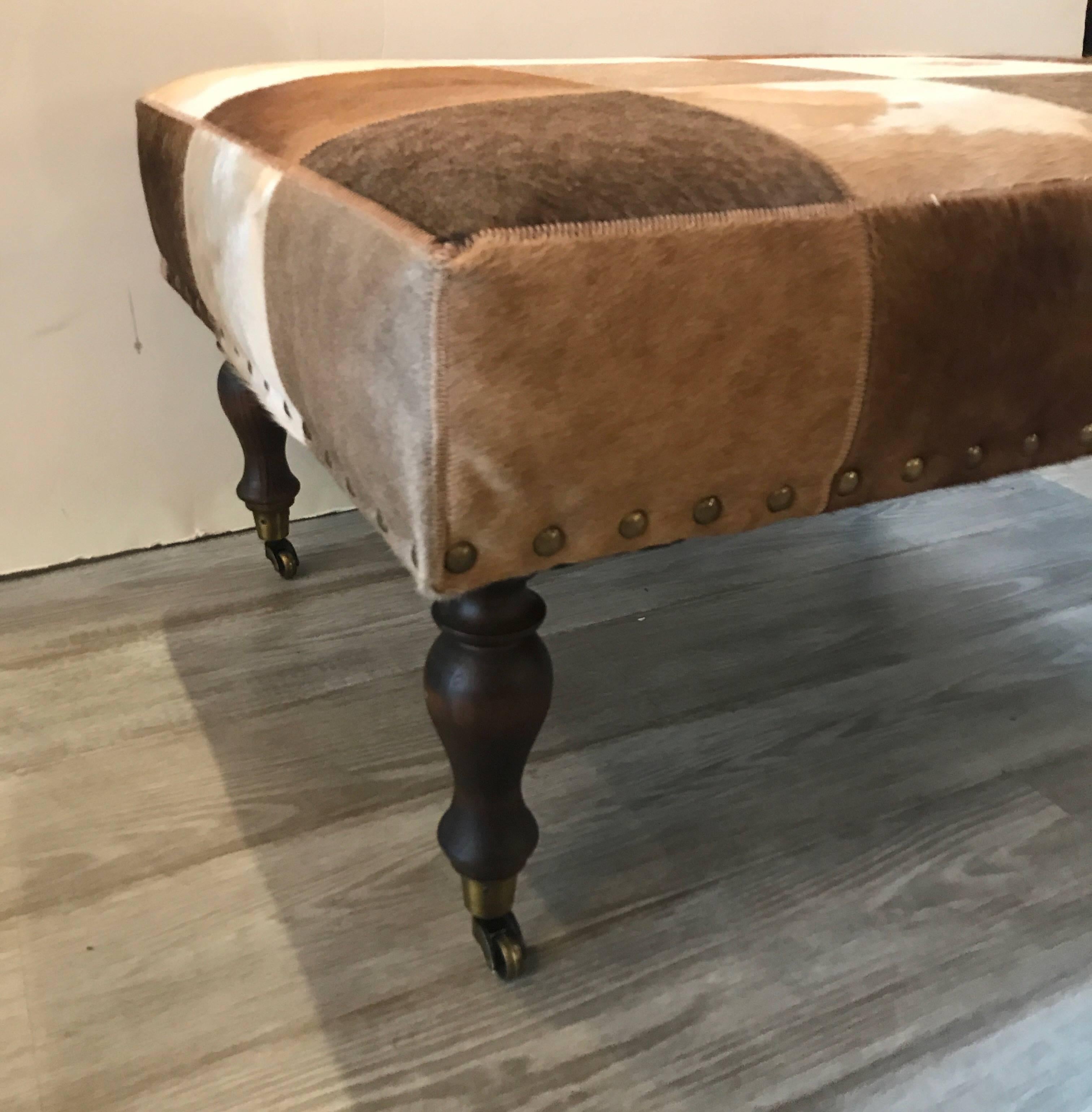 20th Century Handsome Cowhide Rectangular Ottoman