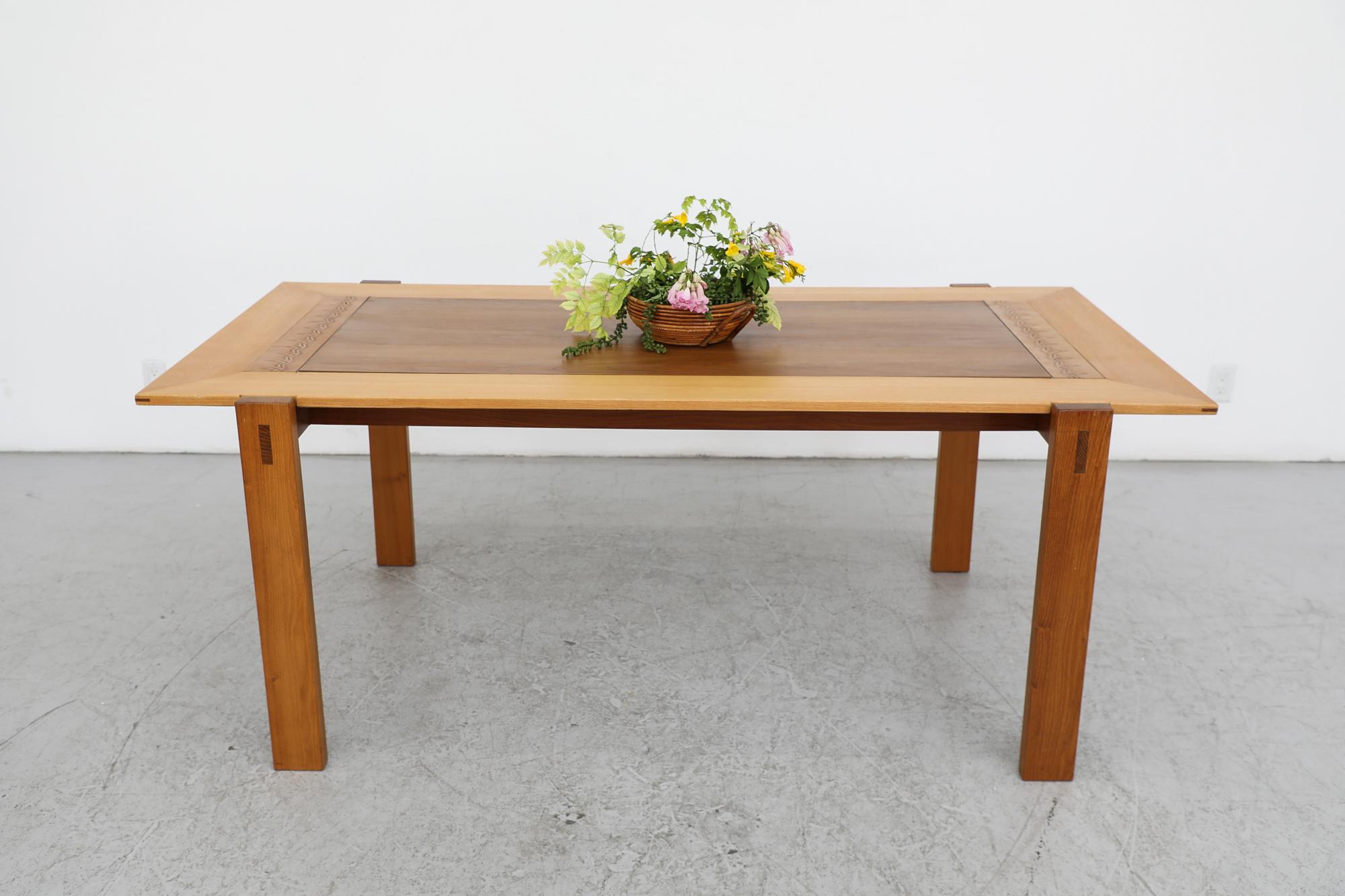 Mid-Century Modern Handsome Craftsman Style Dining Table with Intricate Inlaid Wood Deco Design For Sale