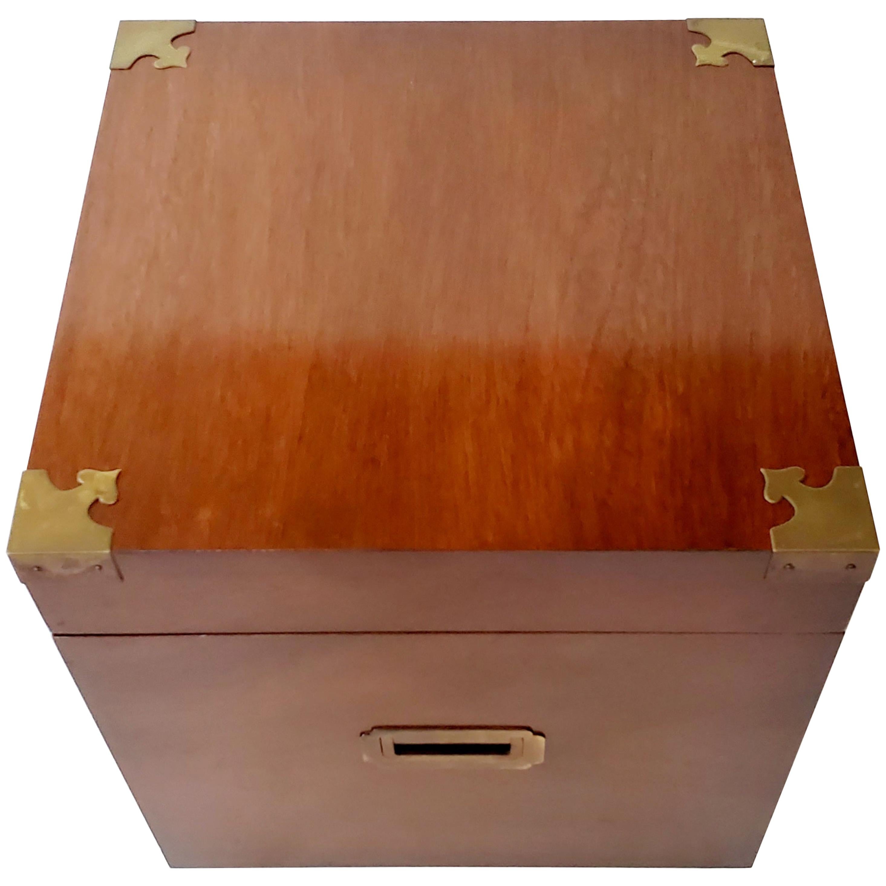 Handsome Cube Shaped Mahogany Trunk End Table with Brass Corners