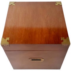 Handsome Cube Shaped Mahogany Trunk End Table with Brass Corners