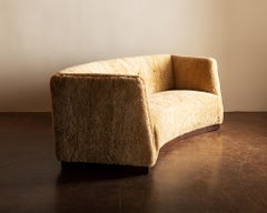 Handsome Curved Danish Cabinetmaker's Sofa in Carmel Sheepskin, 1940s