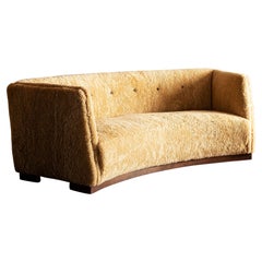 Handsome Curved Danish Cabinetmaker's Sofa in Carmel Sheepskin, 1940s