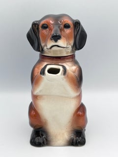 Handsome dachshund dog porcelain tea pot Germany late 1940's, Original Label
