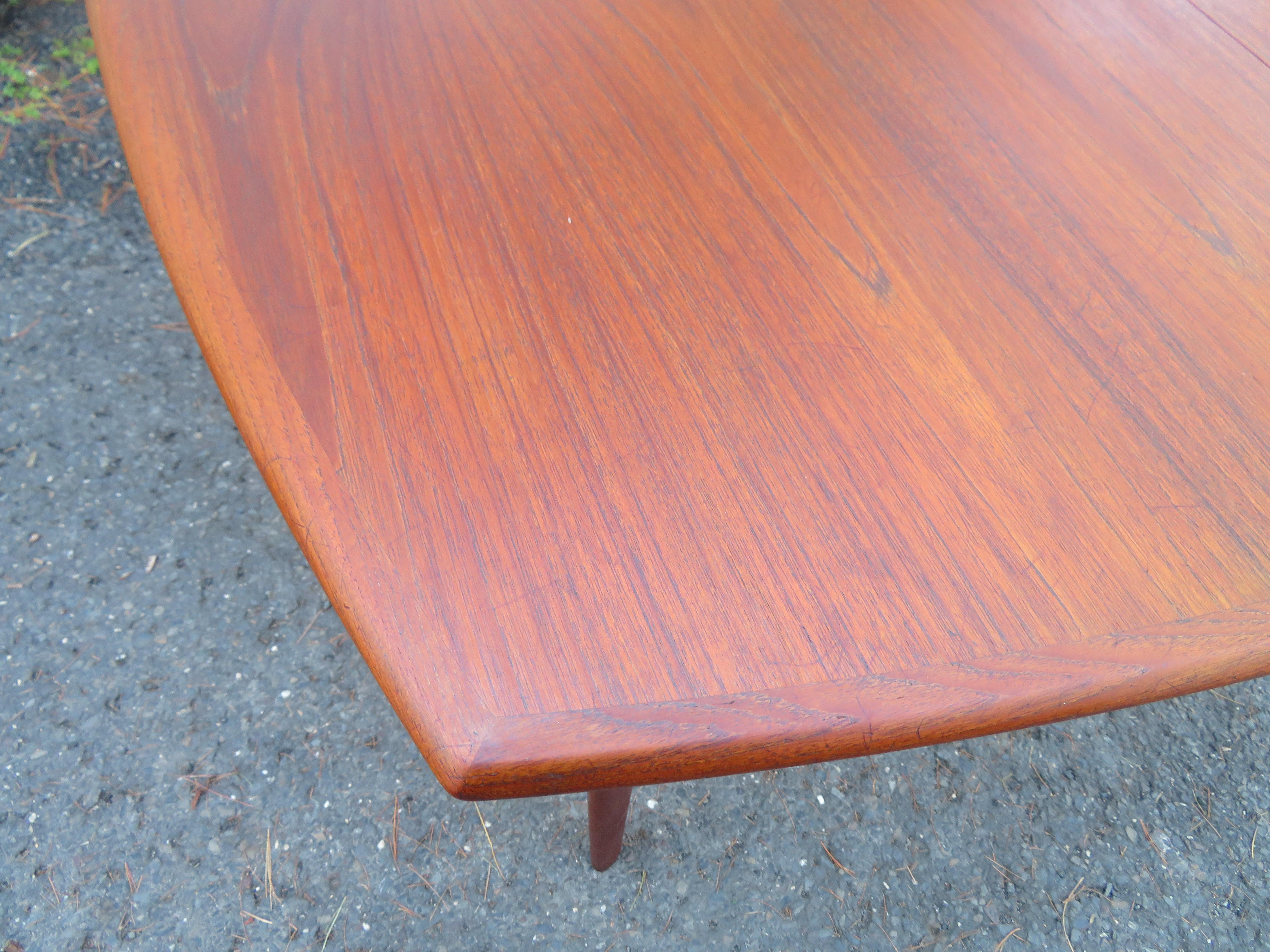 Scandinavian Modern Handsome Danish Expandable Teak Dining Table by H. W. Klein for Bramin For Sale