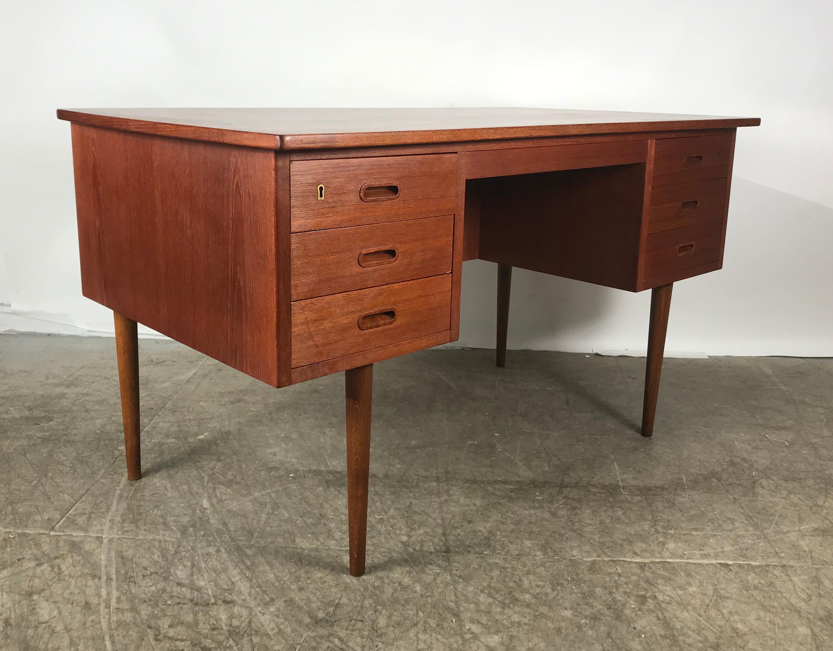 20th Century Handsome Danish Modern Teak Desk, Bookcase Front after Arne Vodder For Sale