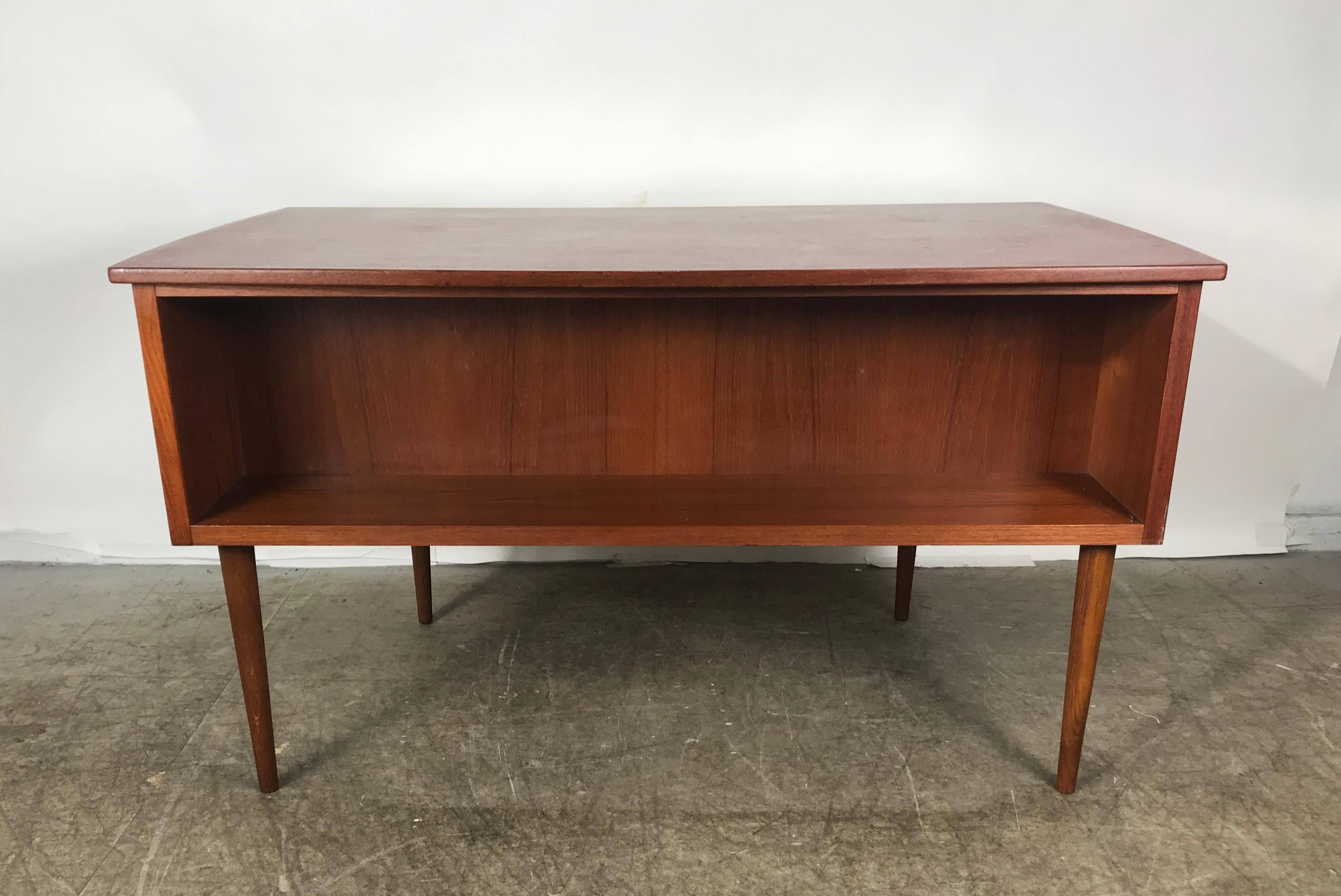 Handsome Danish Modern Teak Desk, Bookcase Front after Arne Vodder For Sale 2