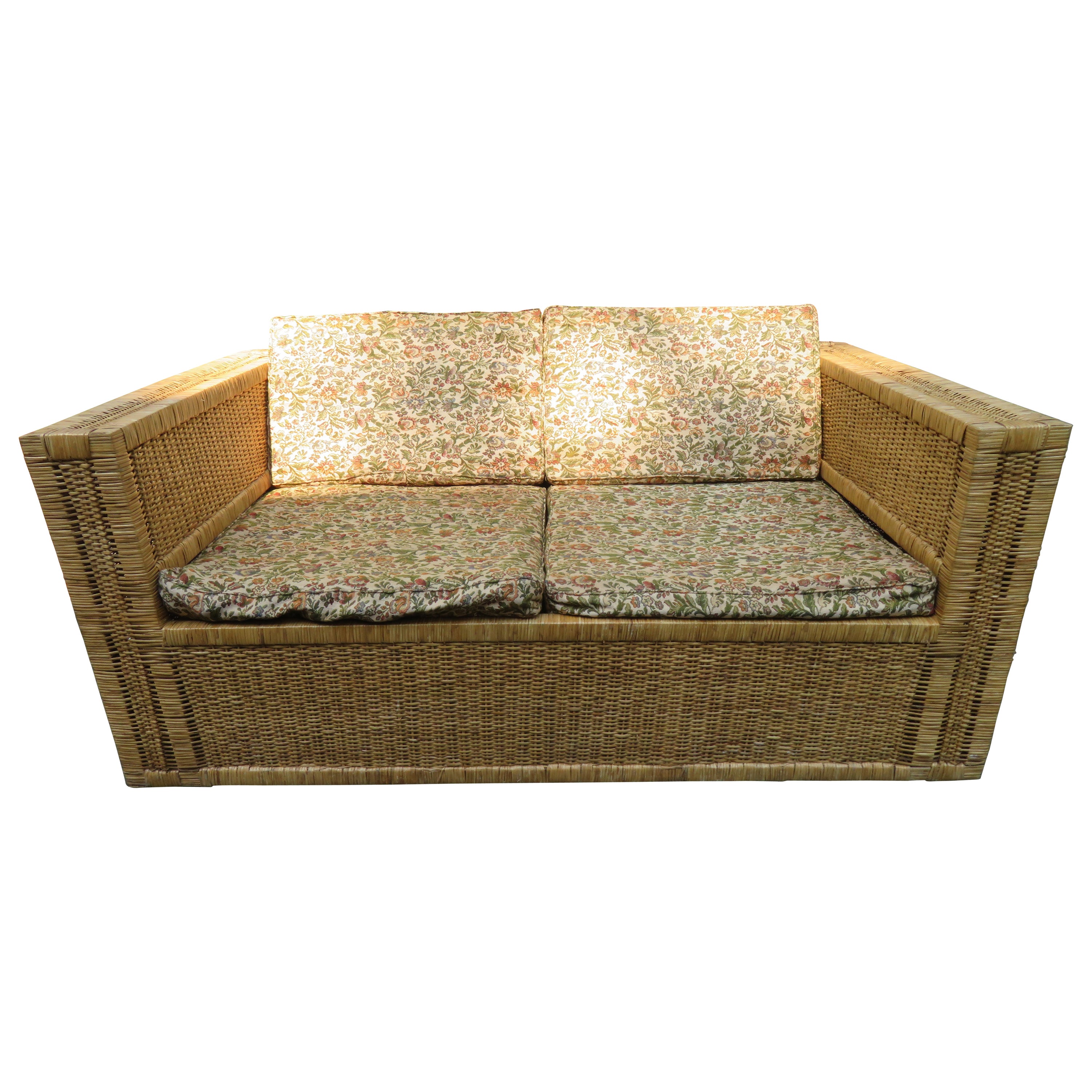 Bellissima poltrona a cubo in vimini di Danny Ho Fong in stile Mid-Century Modern