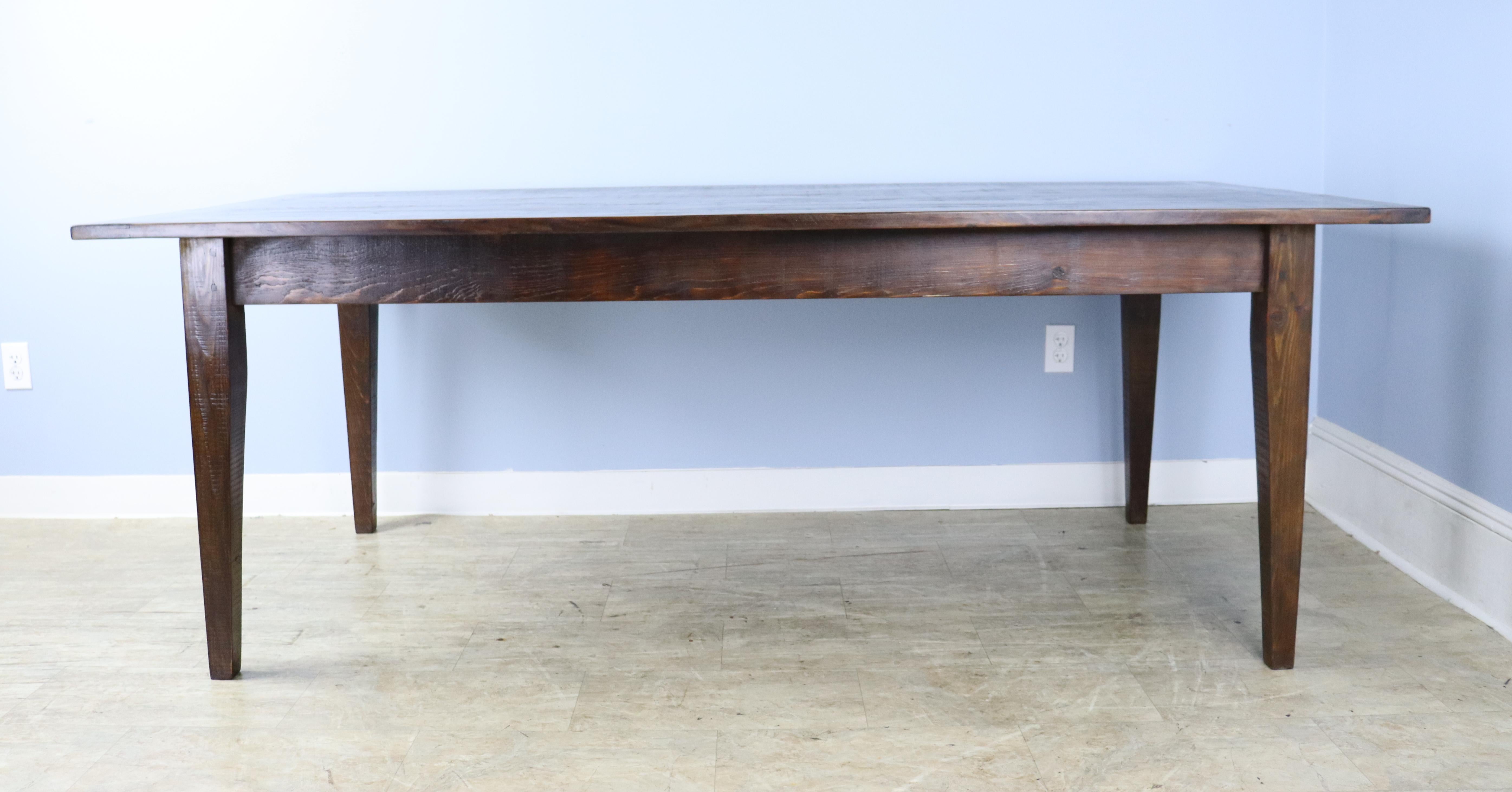 French Handsome Dark Pine Farm Table For Sale