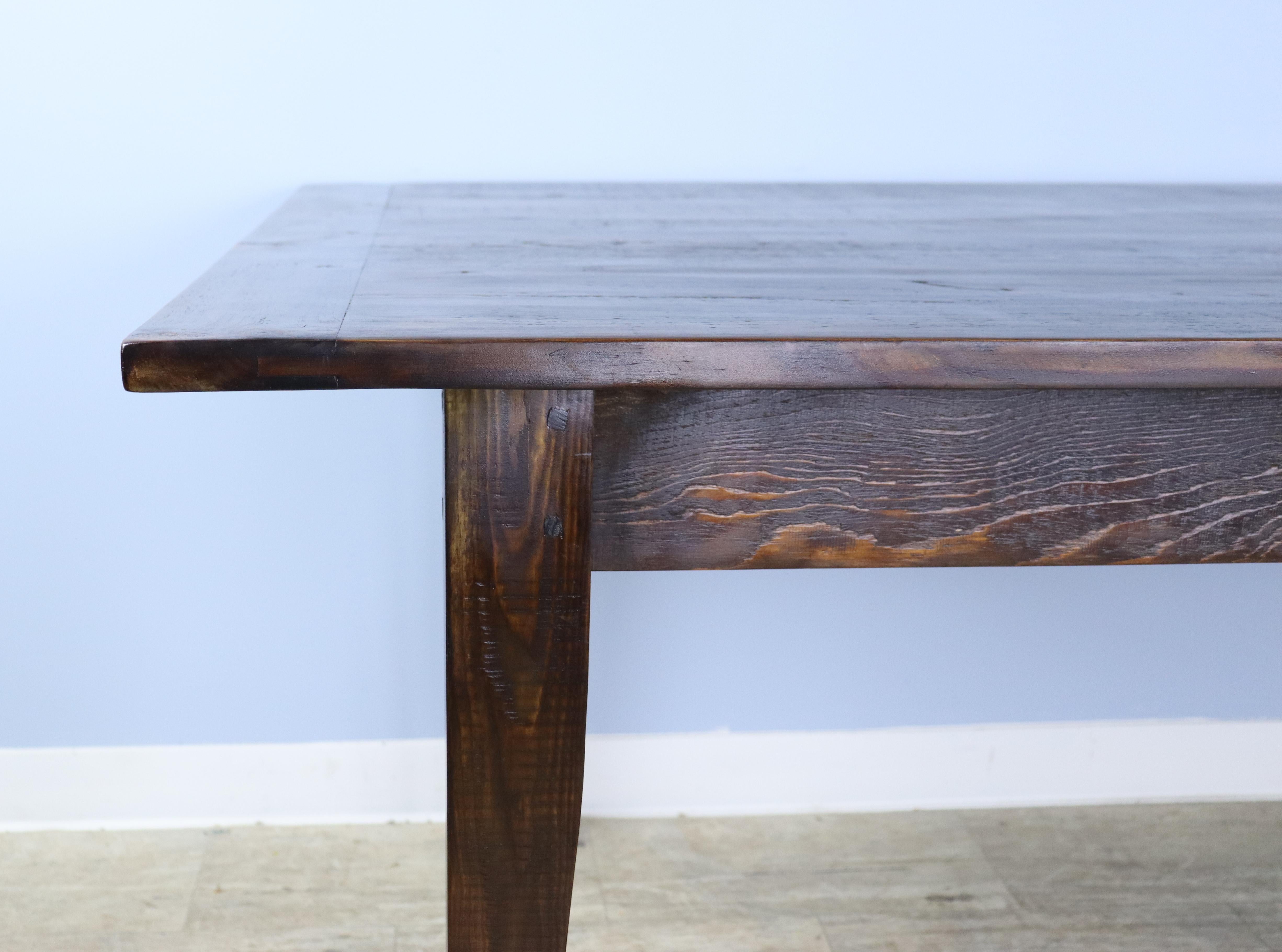 Contemporary Handsome Dark Pine Farm Table For Sale