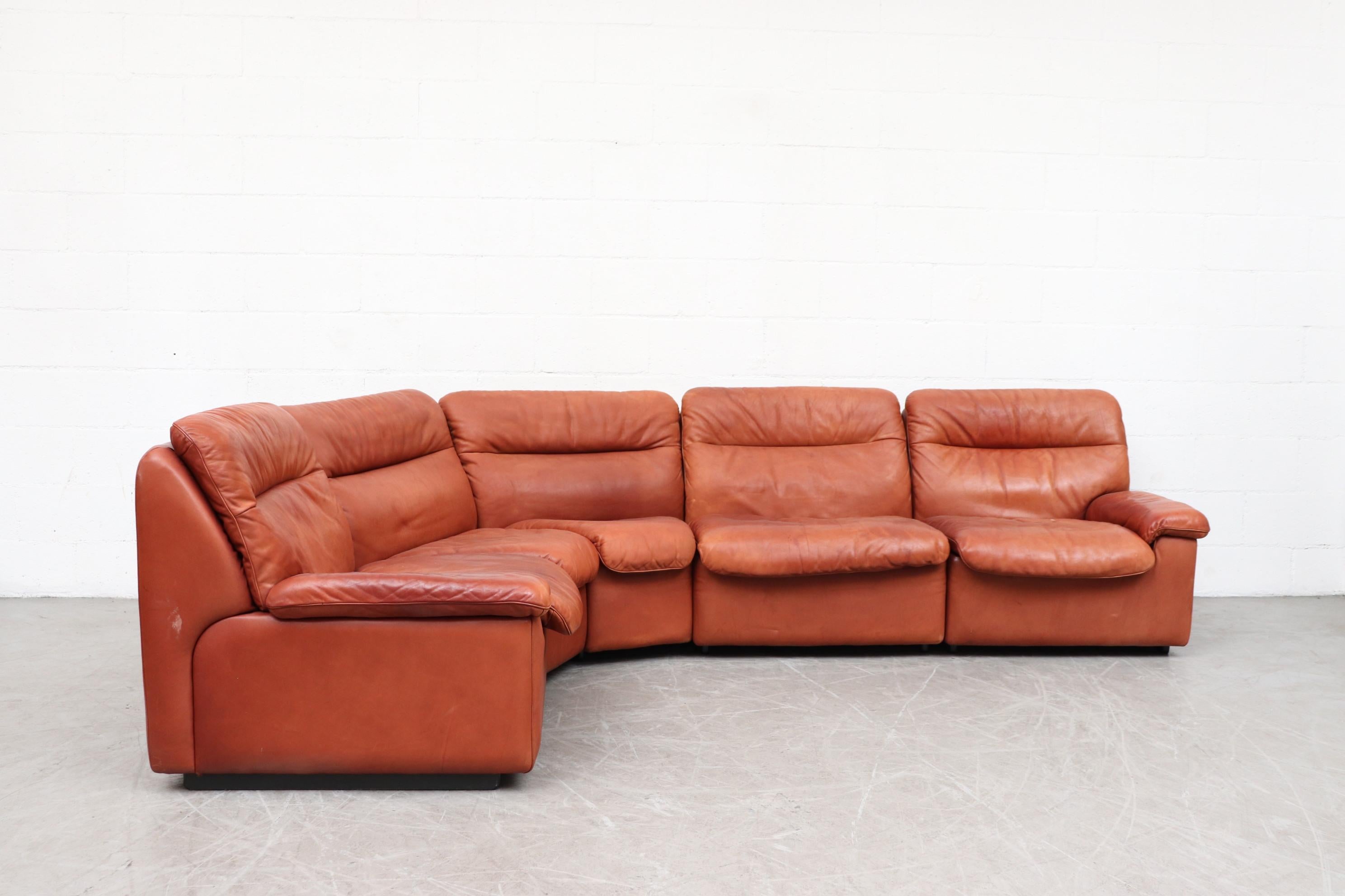 Mid-Century Modern Handsome De Sede DS 66 5-Piece Cognac Leather Sectional Sofa