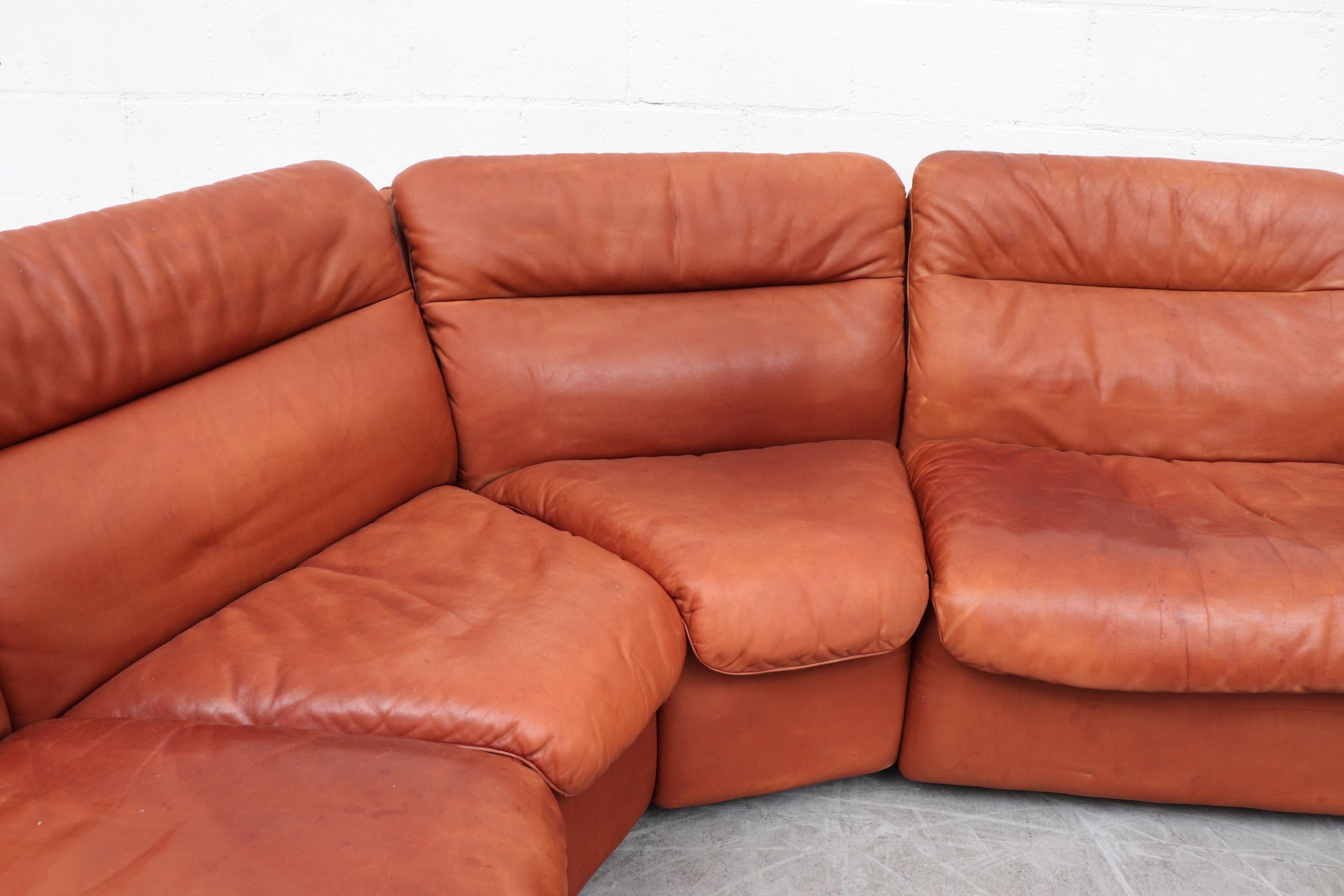 Handsome De Sede DS 66 5-Piece Cognac Leather Sectional Sofa In Good Condition In Los Angeles, CA
