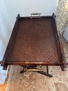 Handsome Designer Rattan & Mahogany Butlers Tray on Stand