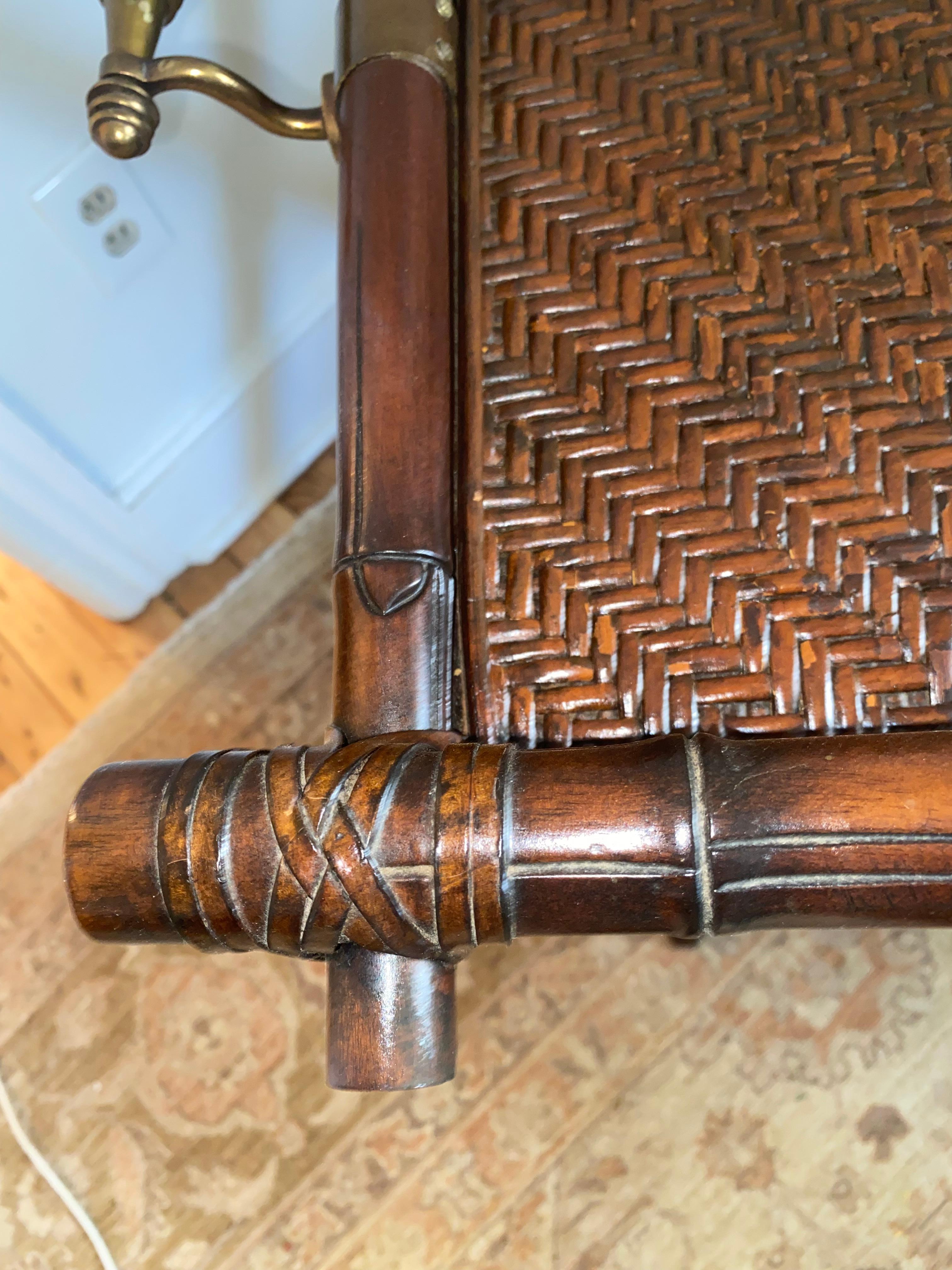 Contemporary Handsome Designer Rattan & Mahogany Butlers Tray on Stand For Sale