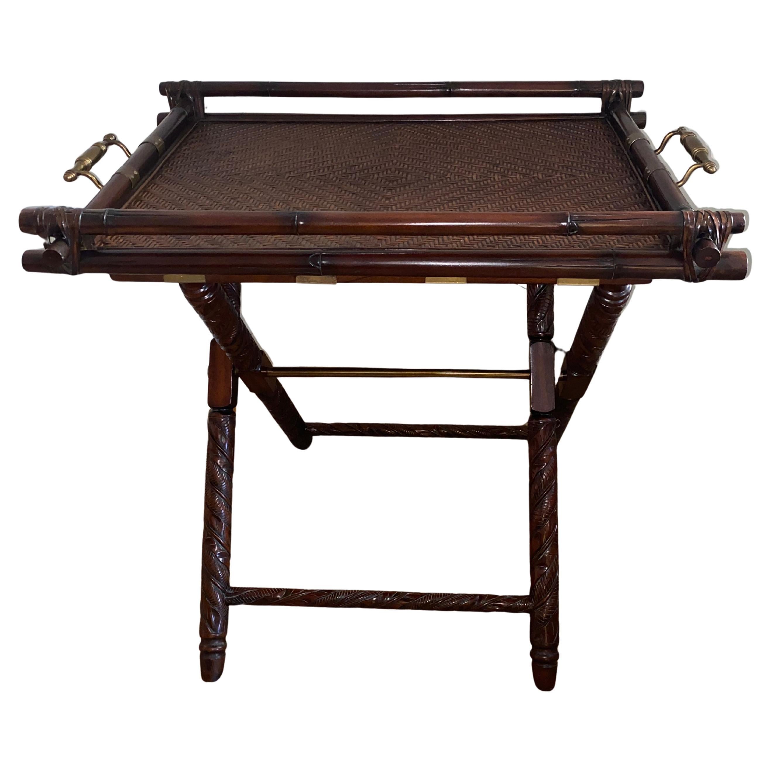 Handsome Designer Rattan & Mahogany Butlers Tray on Stand