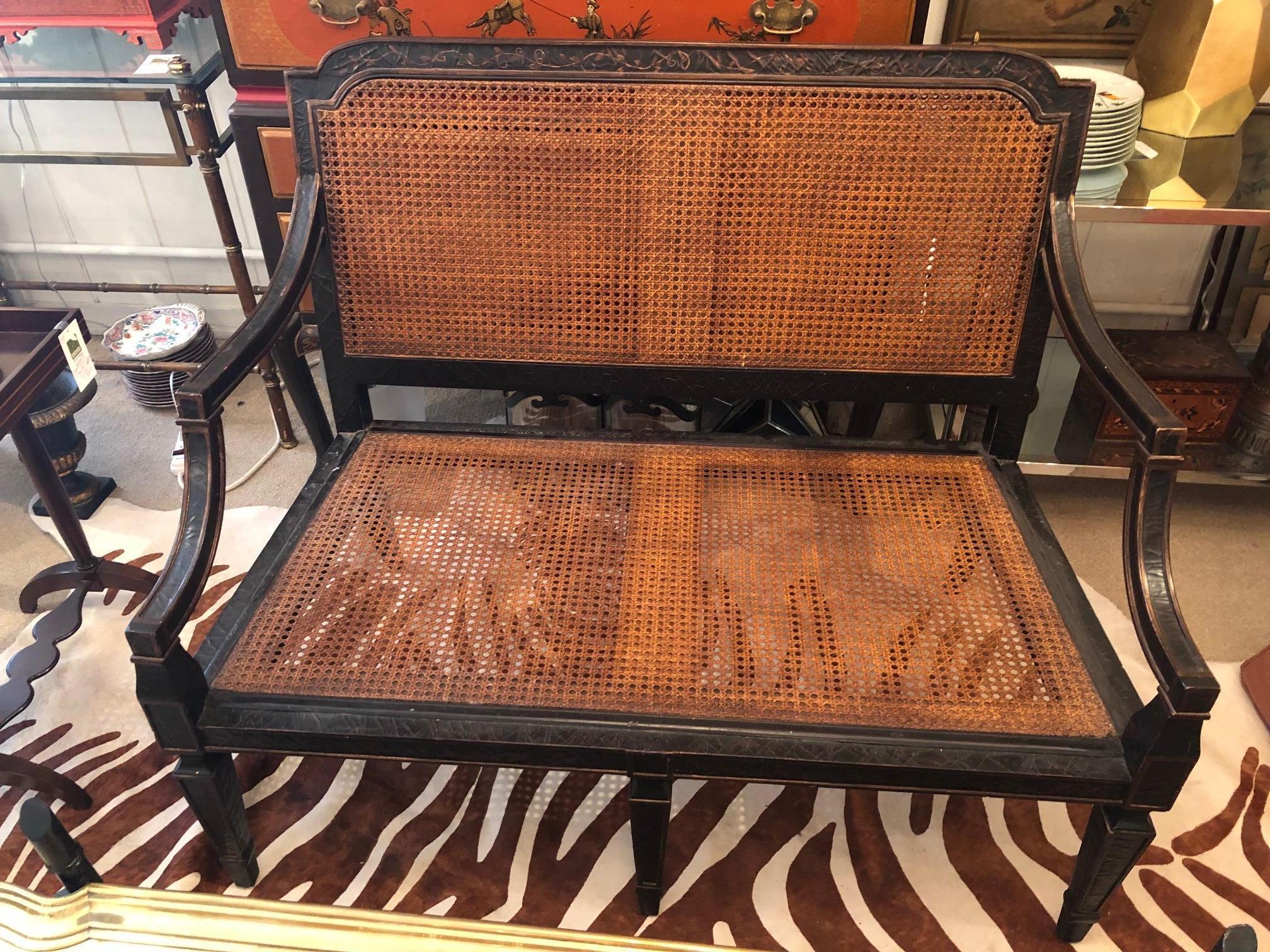 Handsome Double Caned Chinoiserie Style Loveseat by Baker In Good Condition In Hopewell, NJ