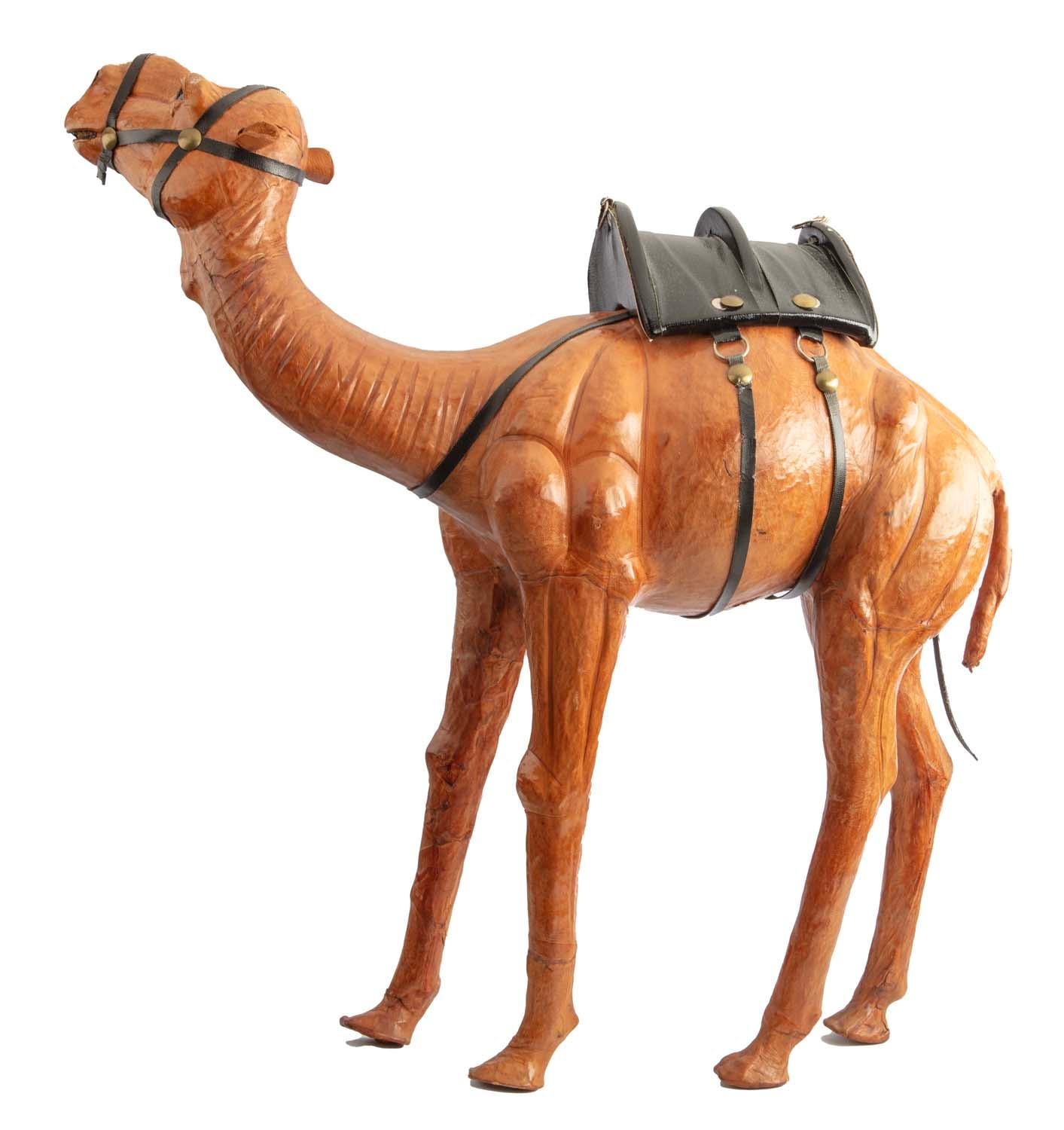 Handsome Dromedary Leather Camel In Good Condition For Sale In Asheville, NC