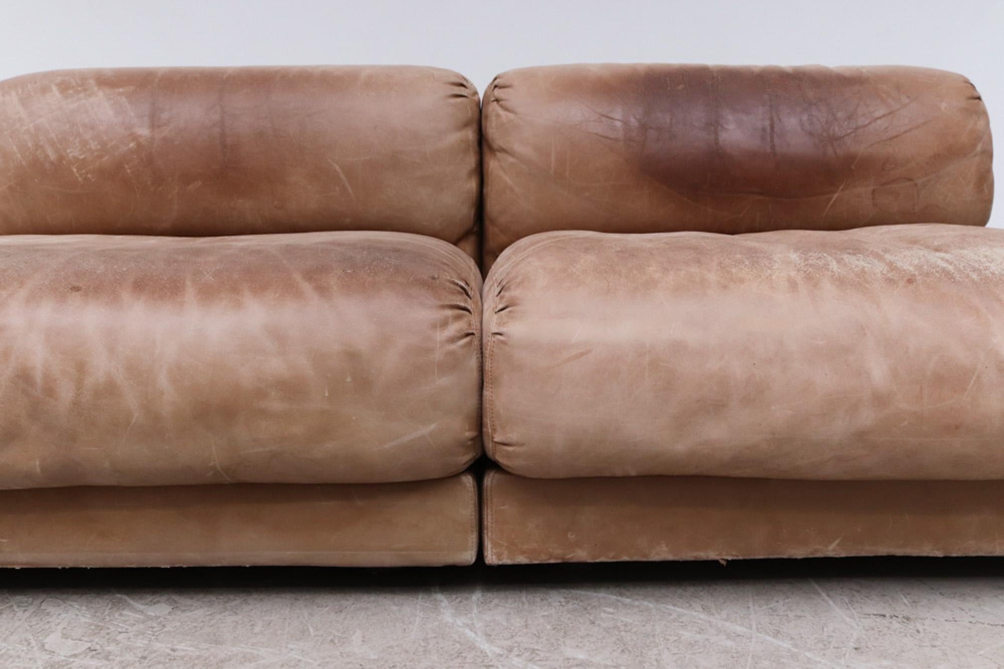 Handsome Dutch Leather and Pine Plank Sectional Sofa 13