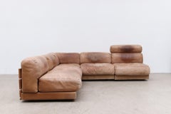 Handsome Dutch Leather and Pine Plank Sectional Sofa