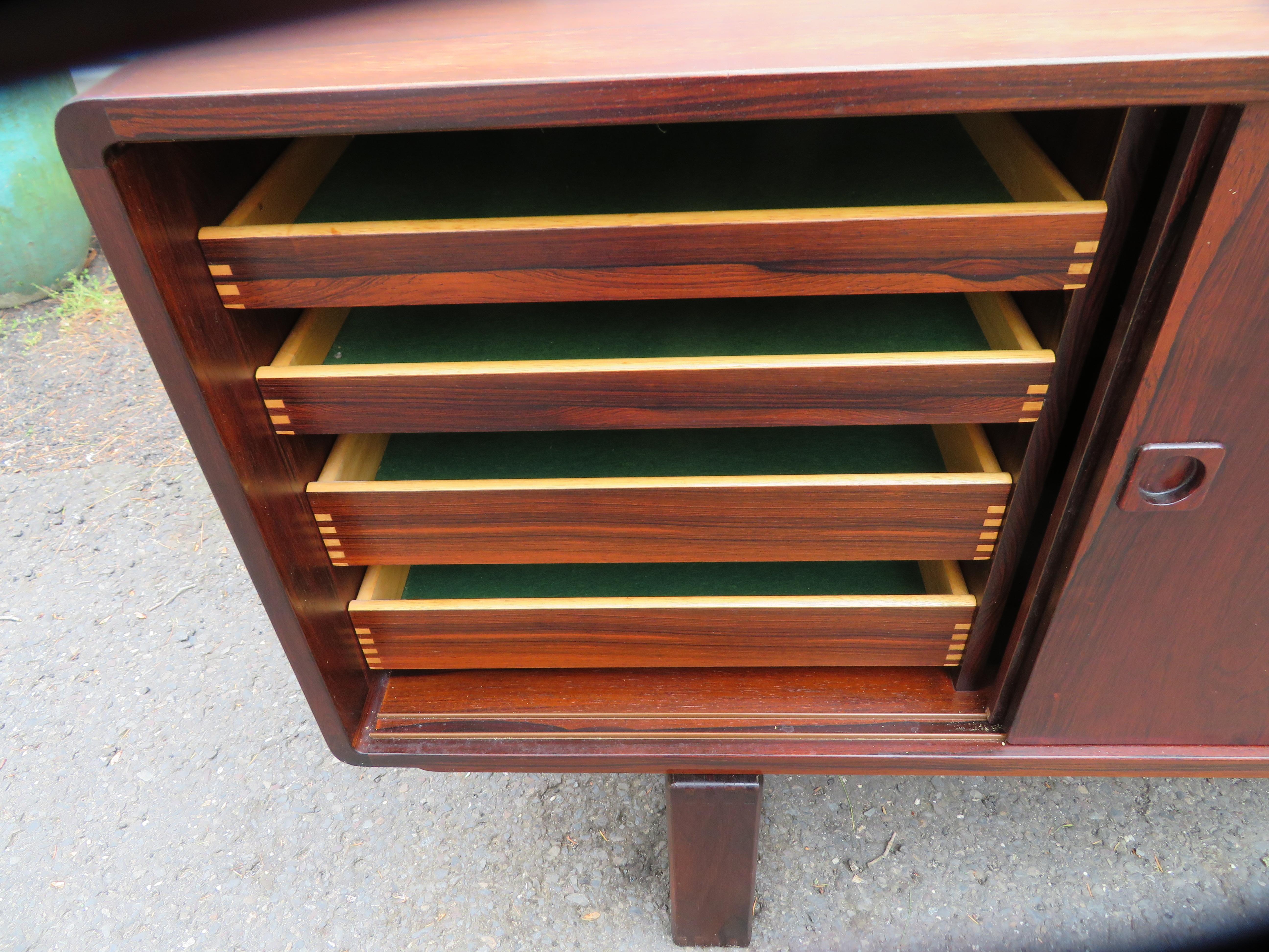 Mid-20th Century Handsome Dyrlund Danish Rosewood Credenza / Sideboard with Sled Legs For Sale