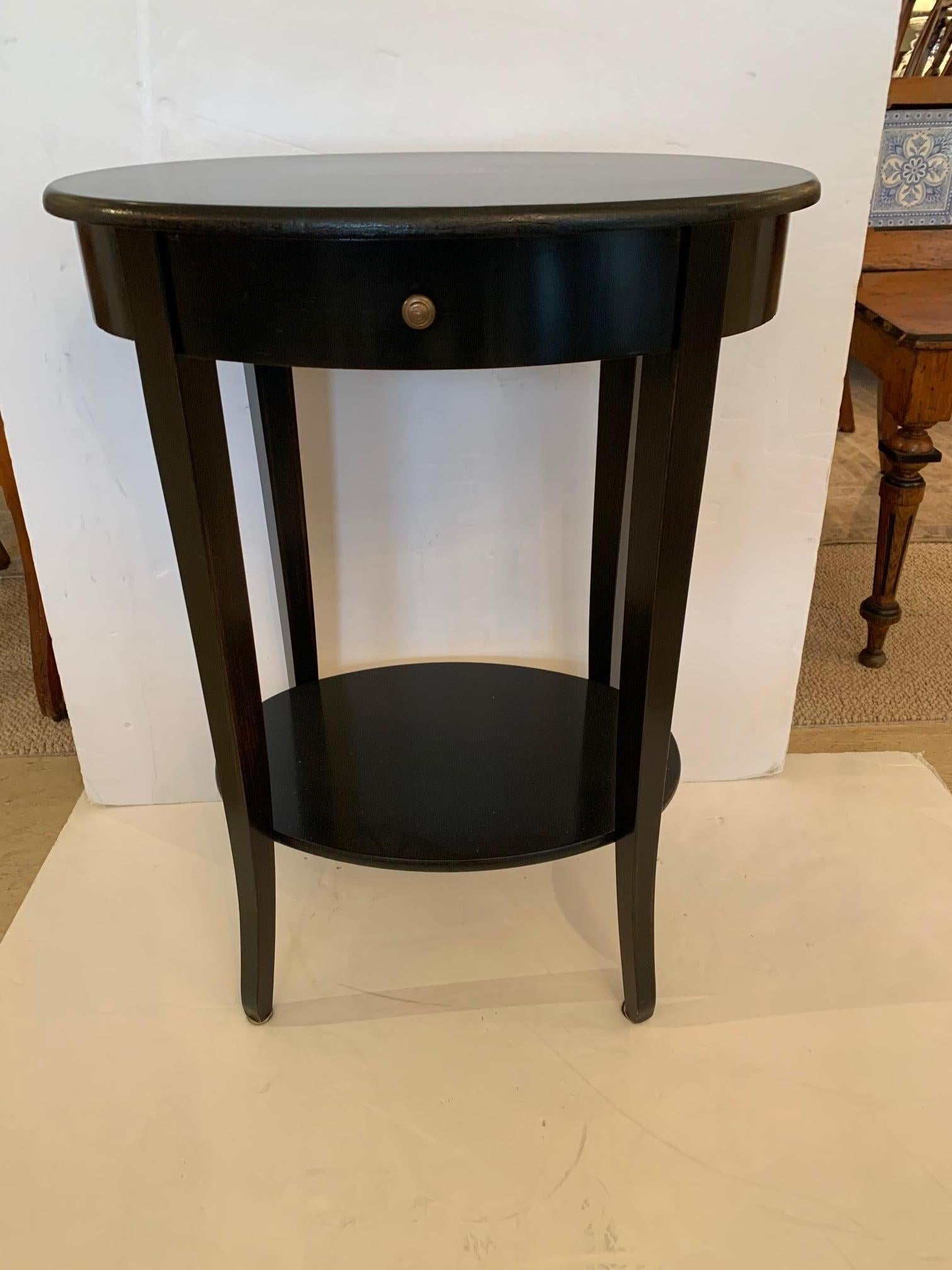 Italian Handsome Ebonized Espresso Finish Oval Two Tier End Side Table For Sale