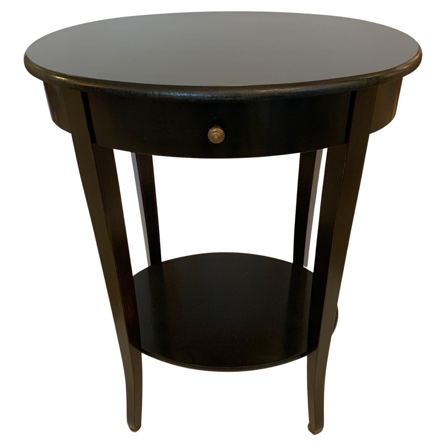 Handsome Ebonized Espresso Finish Oval Two Tier End Side Table For Sale