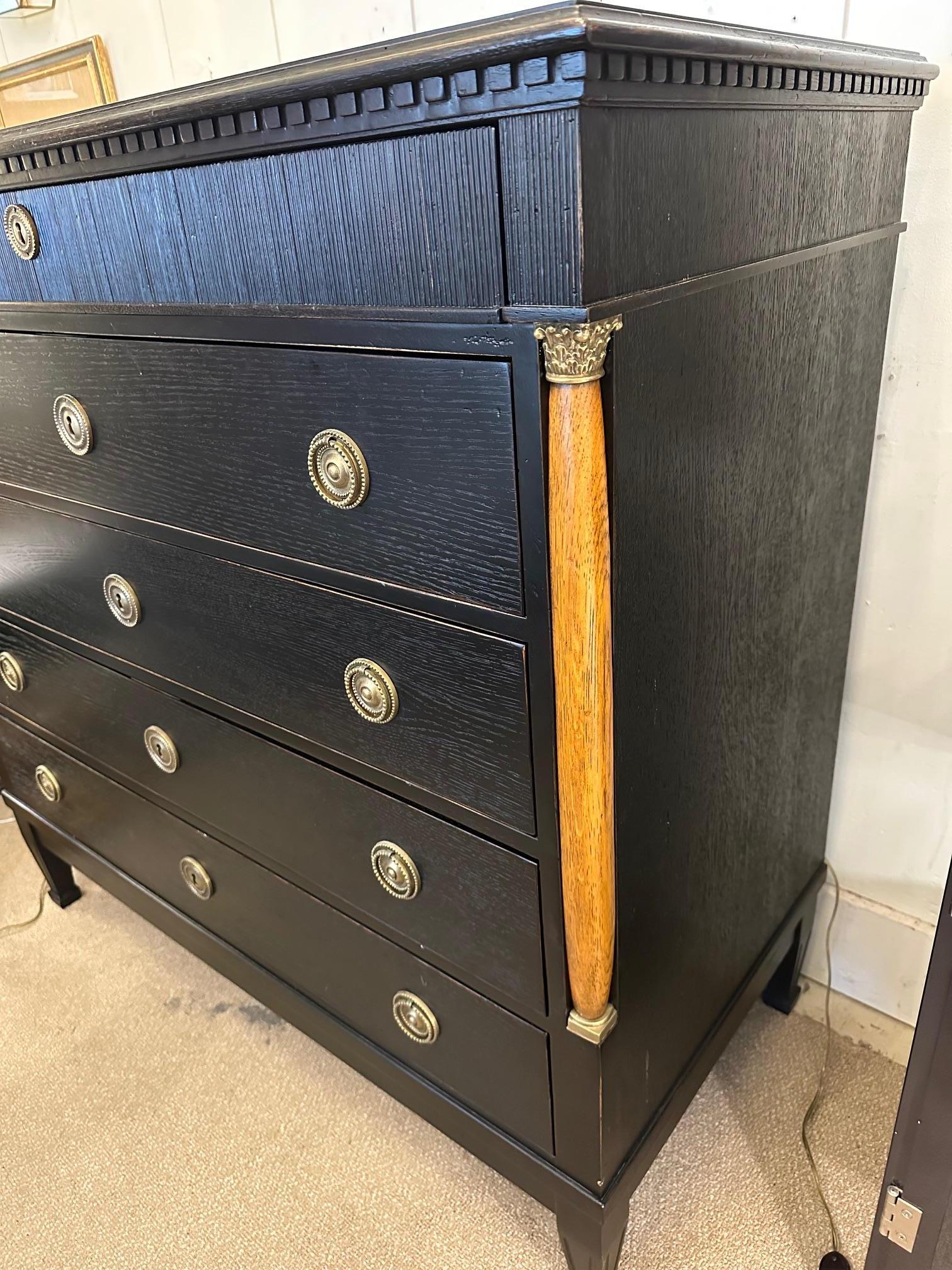 Handsome Ebonized Wood Regency Style Chest of Drawers For Sale 4