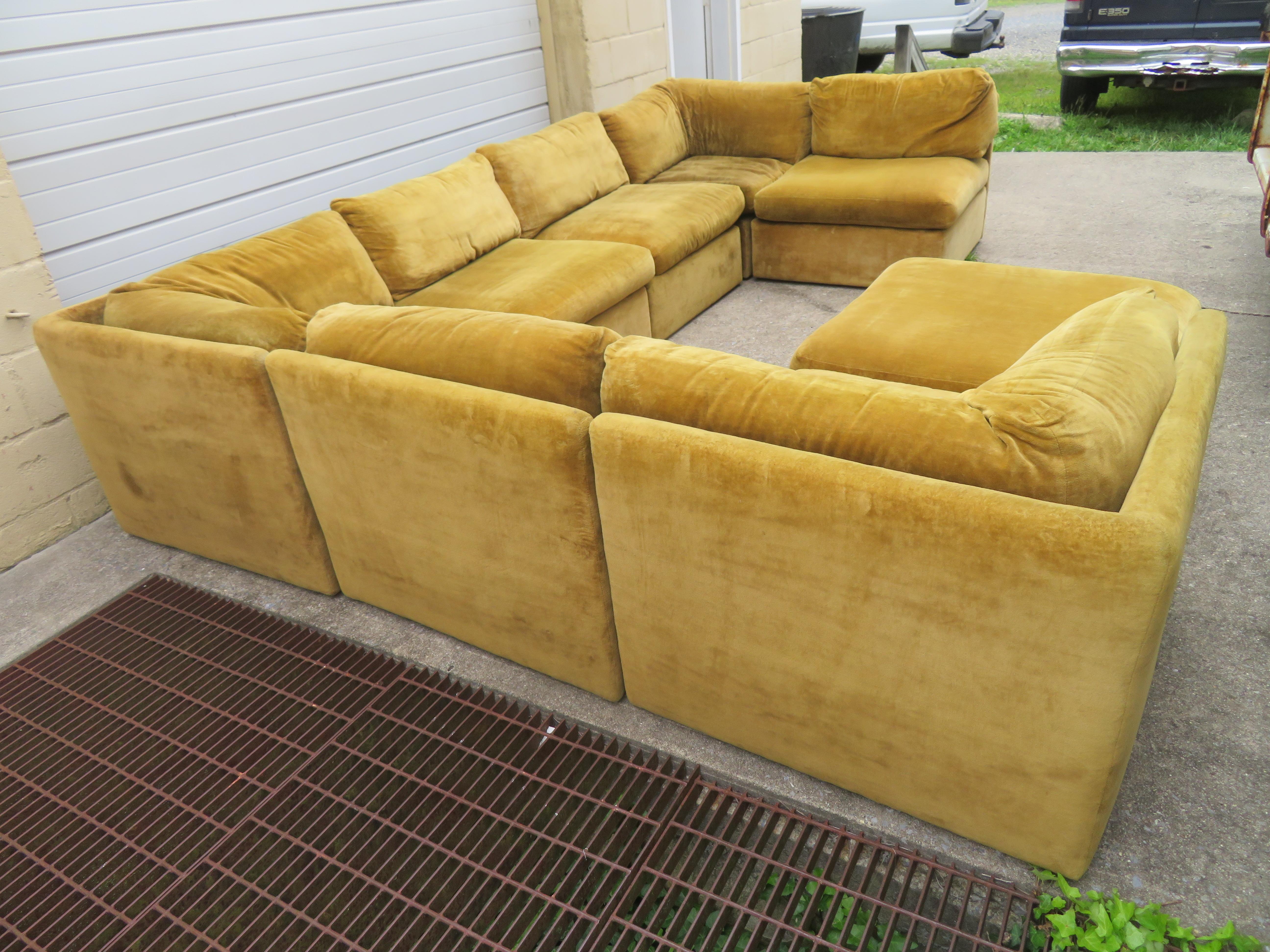 Upholstery Handsome Eight-Piece Signed Milo Baughman Sectional Cube Sofa Mid-Century Modern
