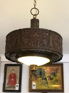 Handsome Embossed Copper & Brass Art Nouveau Chandelier in Manner of Oscar Bach