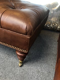 Handsome Embossed Leather Tufted Ottoman Coffee Table
