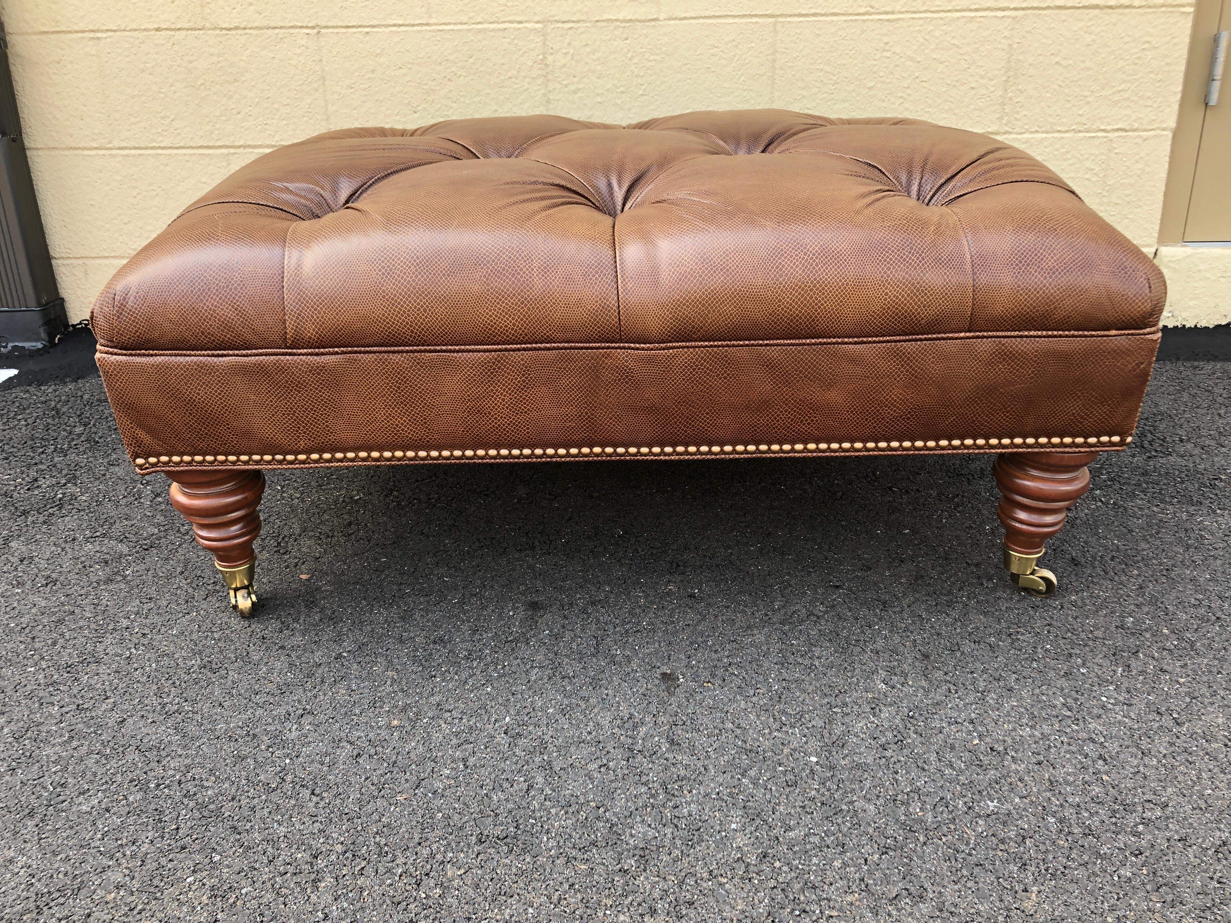 American Handsome Embossed Leather Tufted Ottoman Coffee Table